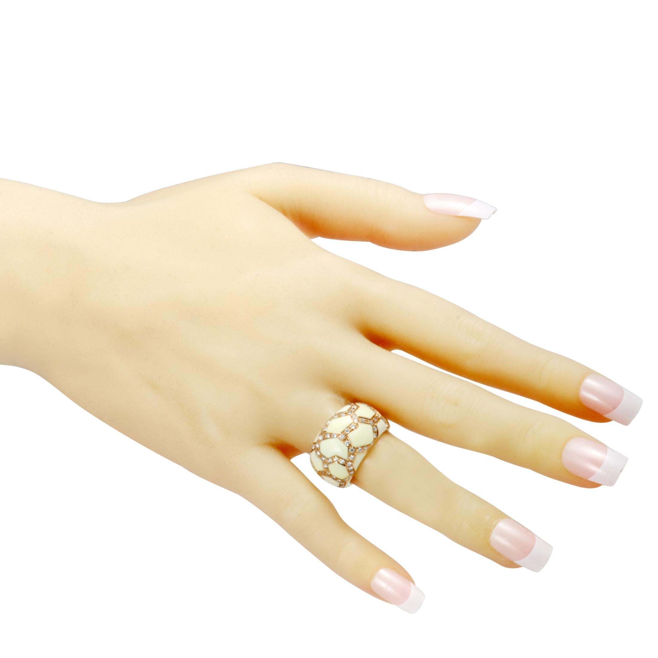 Women's Roberto Coin 18 Karat Rose Gold Diamond and White Enamel Ring