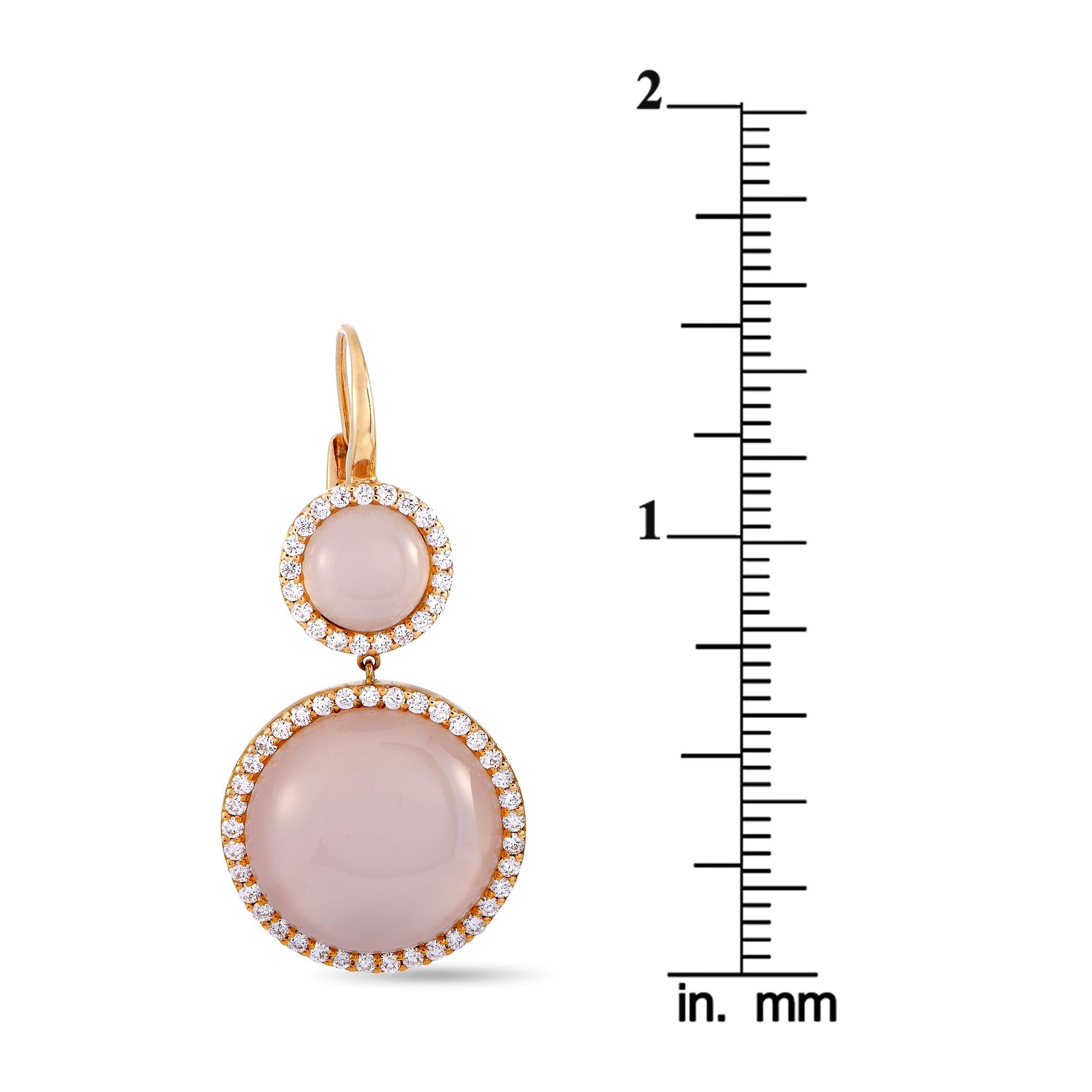 Women's Roberto Coin 18 Karat Rose Gold Diamond Pave and Pink Quartz Lever Back Earrings