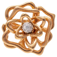 Roberto Coin 18 Karat Roségold Ring in offener Rosenform mit Pavé-Diamantbesatz