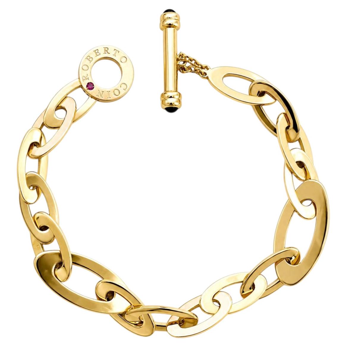 Roberto Coin 18k Solid Gold Chic and Shine Paperclip Toggle Clasp Bracelet
