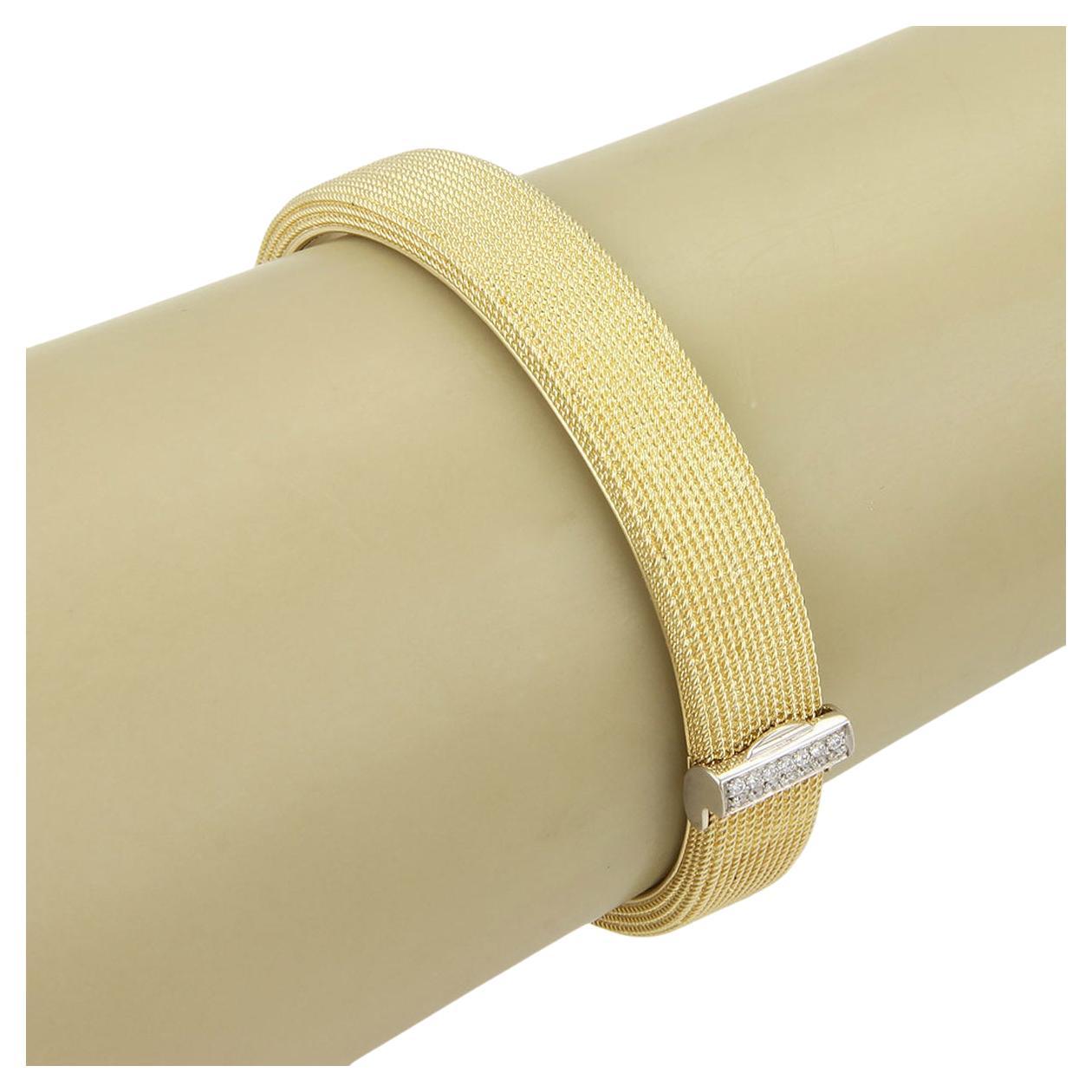 Roberto Coin 18k Two Tone Gold Diamond Wide Textured Bangle Bracelet For Sale
