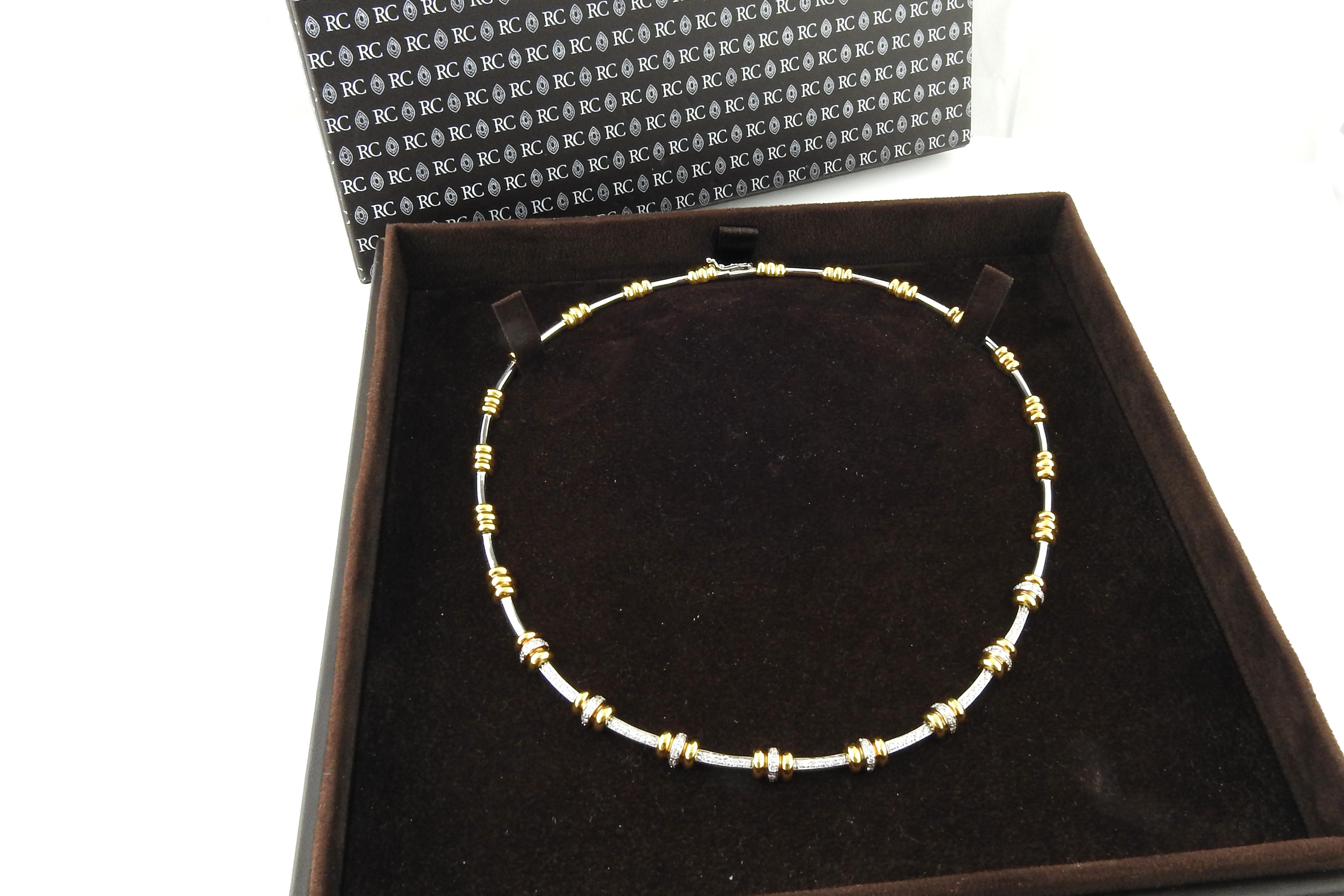 Roberto Coin Collier ras du cou en or blanc et jaune 18 carats avec diamants #16961 en vente 1