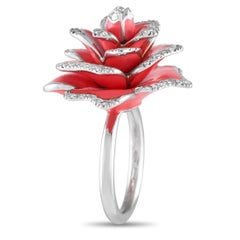 Roberto Coin 18K White Gold 0.55ct Diamond Enamel Red Rose Statement Ring