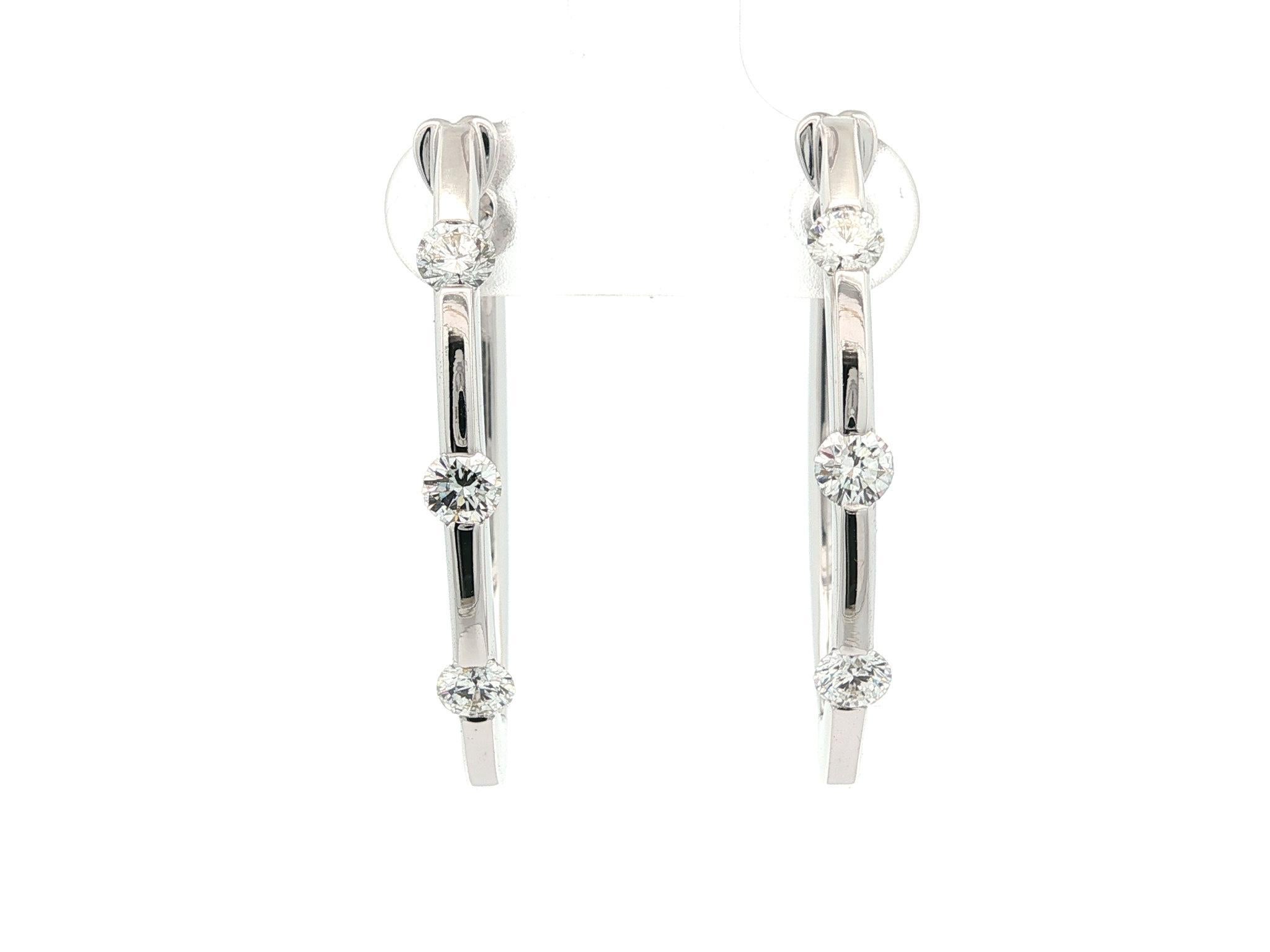 Roberto Coin 18k White Gold 0.90ct Diamond 3 Stones Oval Hoop Earrings