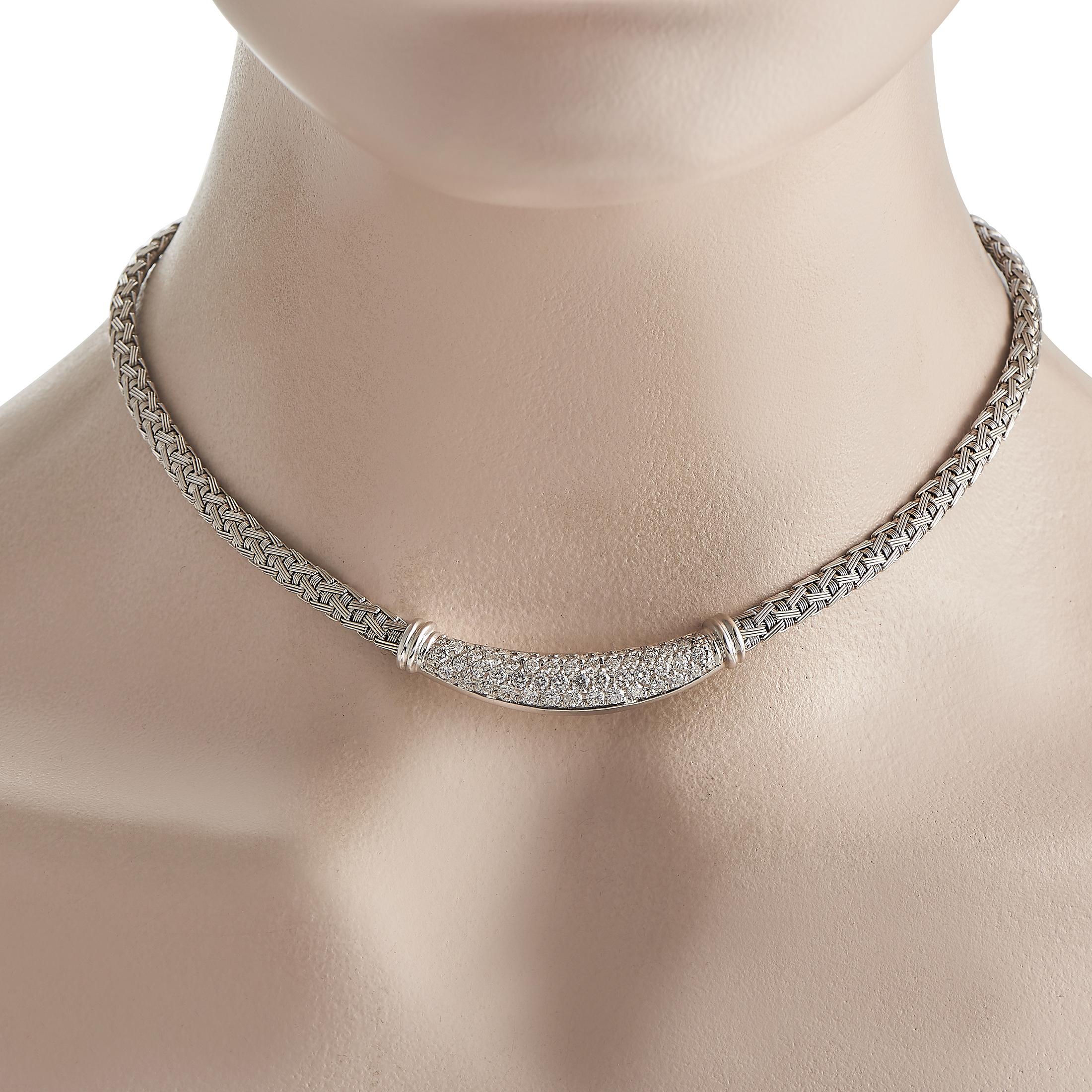 Round Cut Roberto Coin 18K White Gold 2.00 Ct Diamond Woven Silk Necklace