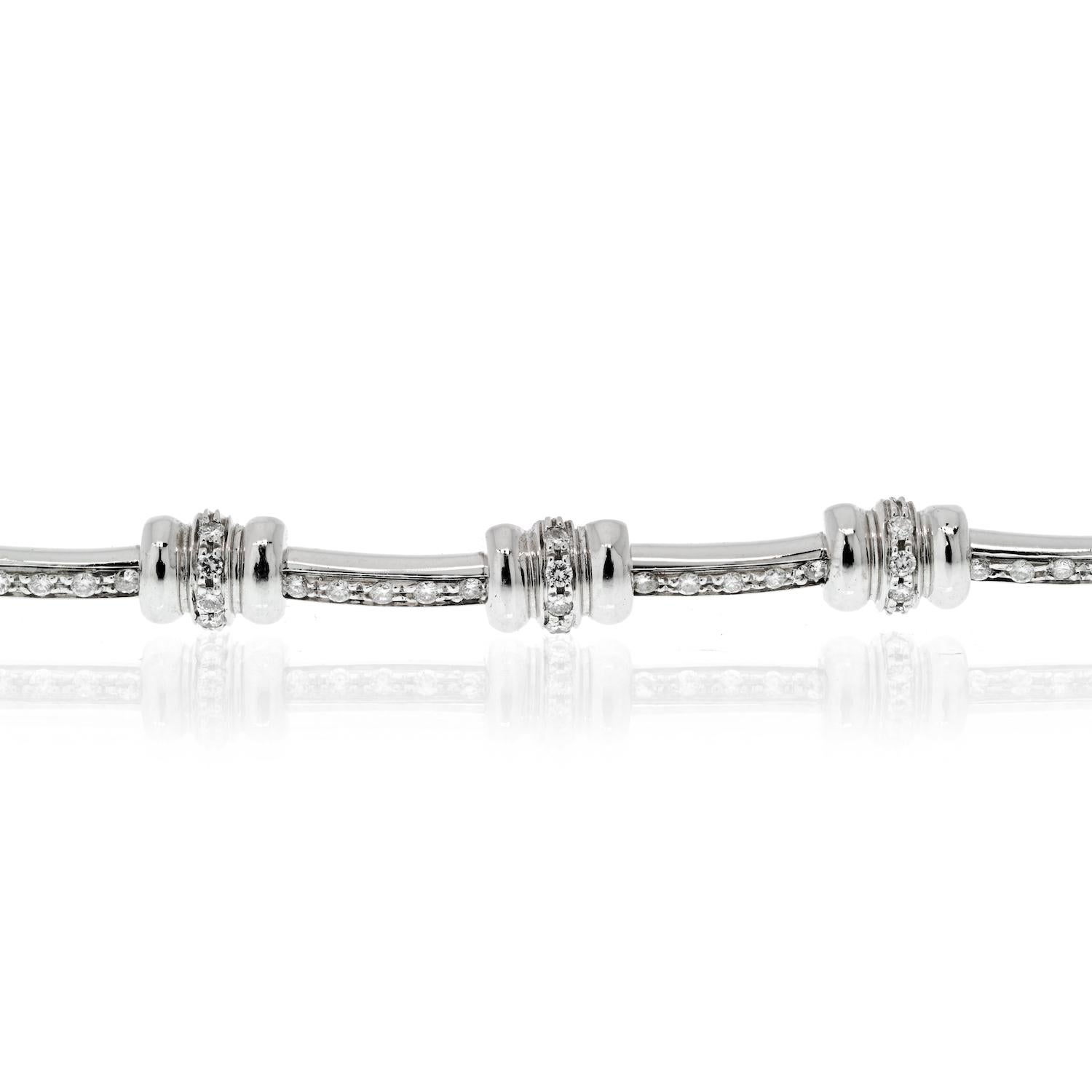 Roberto Coin 18K White Gold 2.00cttw Round Diamond Bracelet In Excellent Condition For Sale In New York, NY