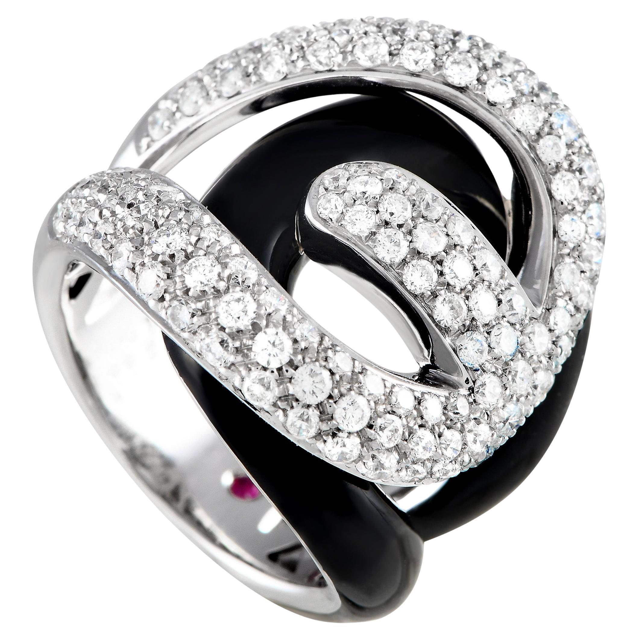 Roberto Coin 18K White Gold 2.03ct Diamond and Enamel Ring