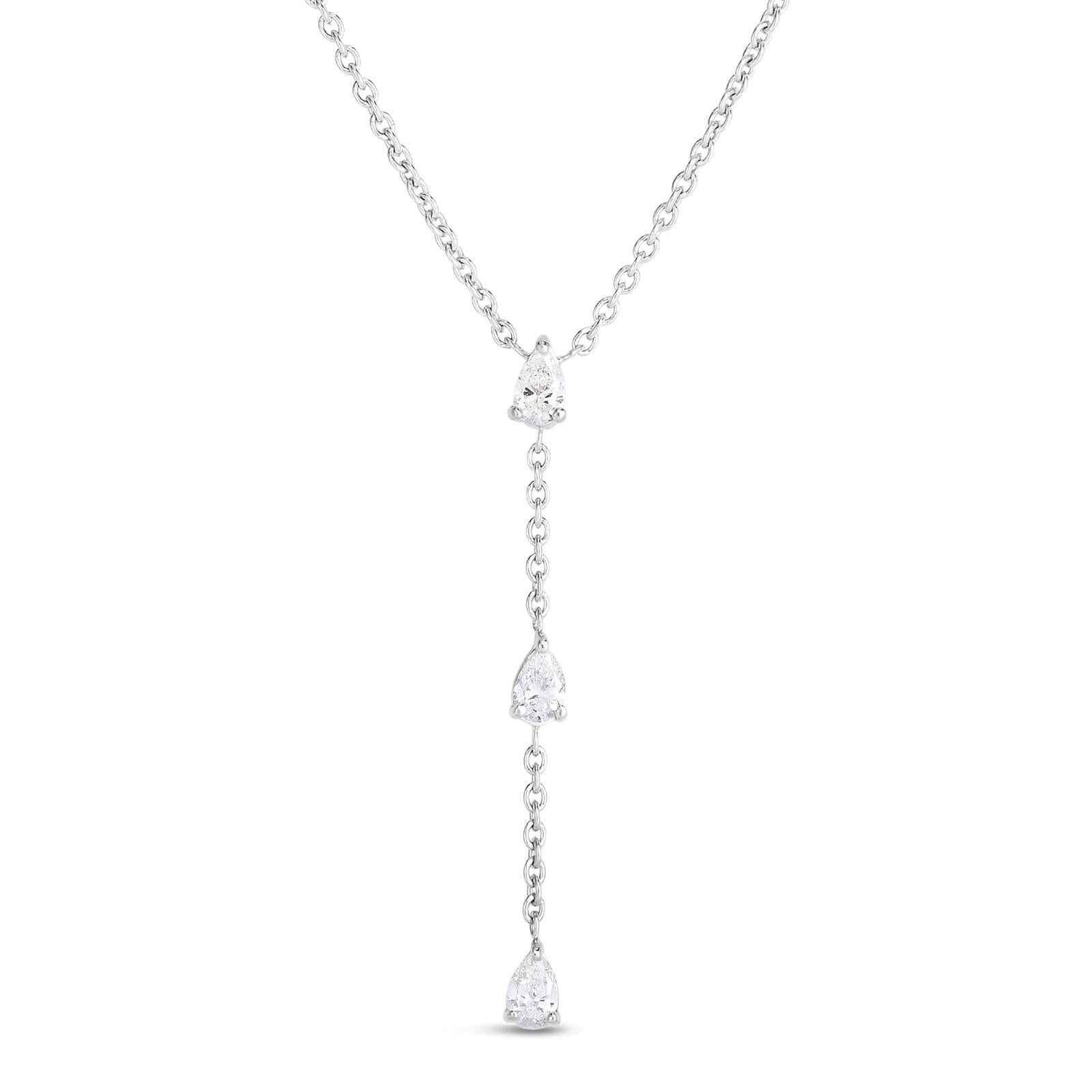 Women's Roberto Coin 18k White Gold 3 Diamond Pear Shape Drop Necklace 111450AWCHX0 For Sale