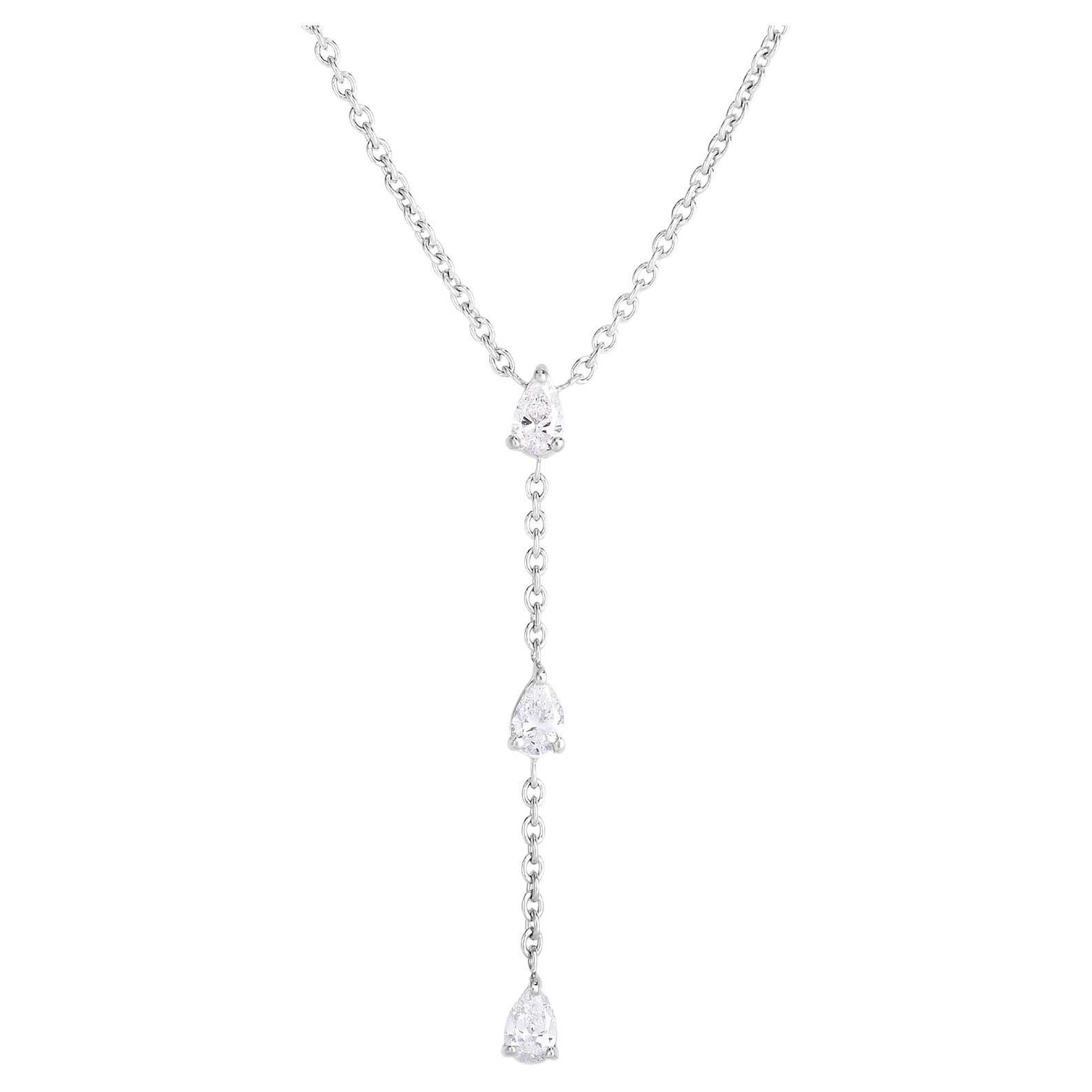 Roberto Coin 18k White Gold 3 Diamond Pear Shape Drop Necklace 111450AWCHX0 For Sale