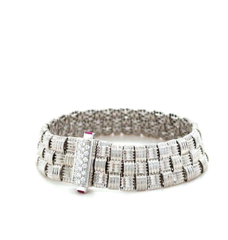 Brilliant Cut Roberto Coin, 18K White Gold and Diamond Appassionata Three Row Bracelet For Sale