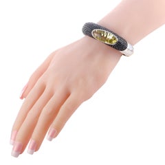 Roberto Coin 18 Karat White Gold Black Diamond and Lemon Quartz Bangle Bracelet