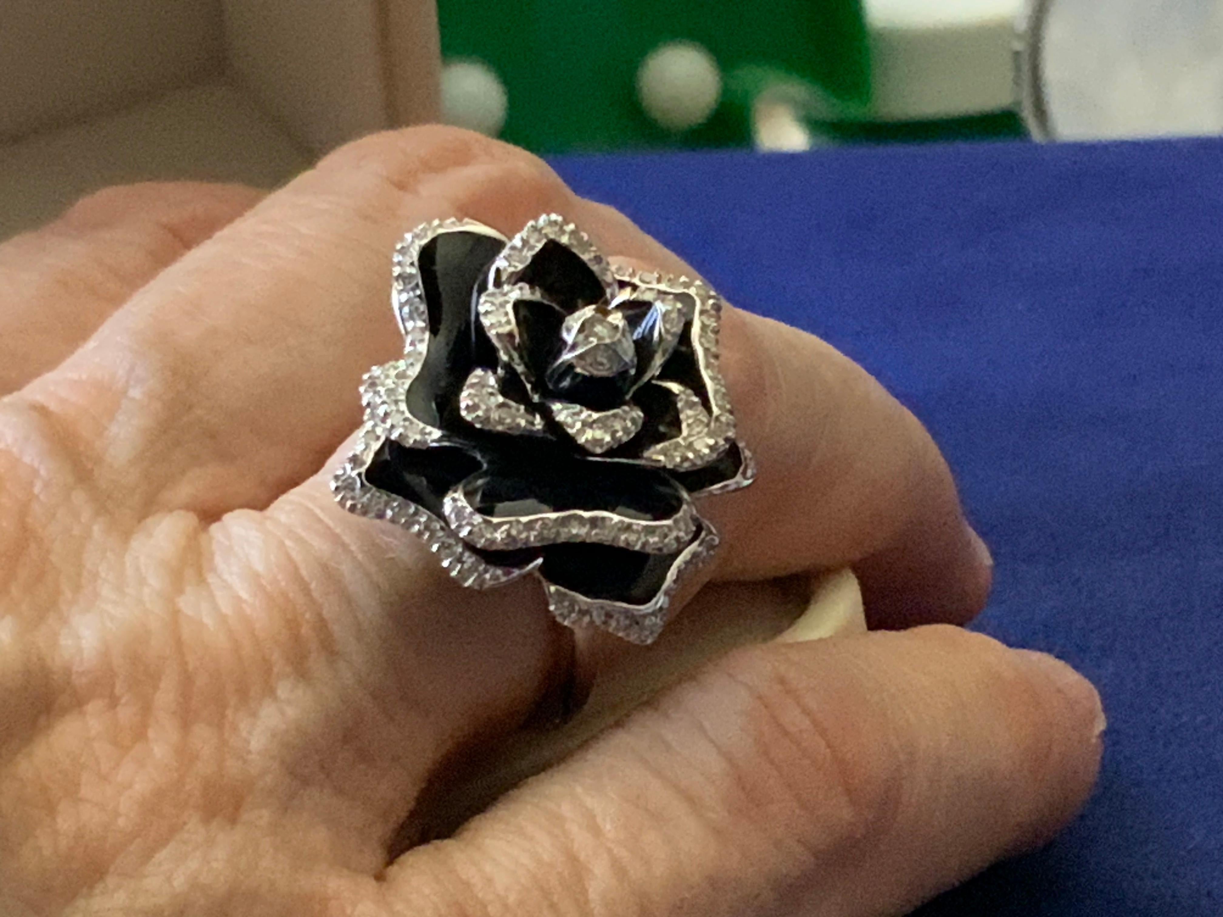 Contemporary Roberto Coin 18k White Gold Black Rose Diamond Ring For Sale