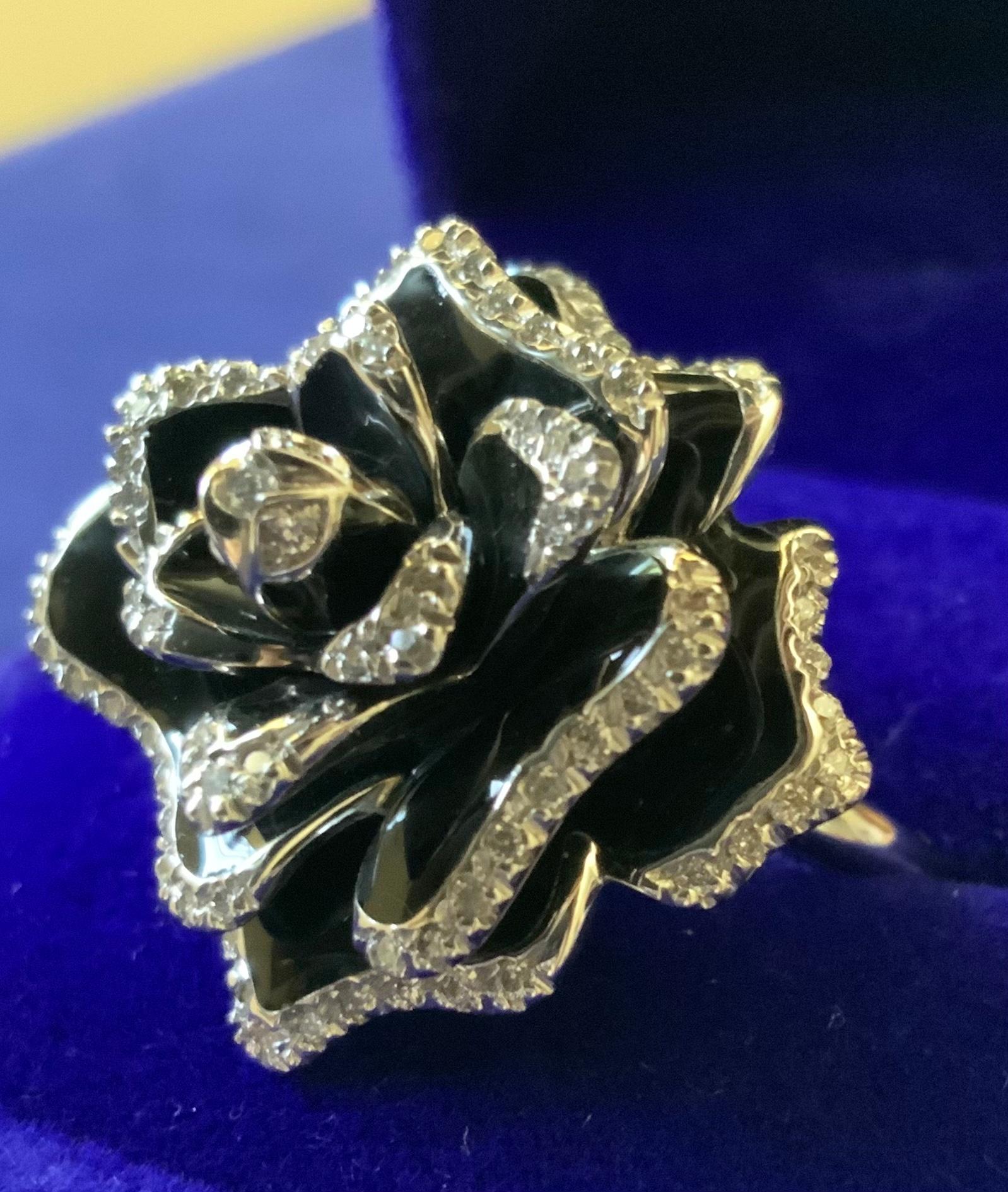 Roberto Coin 18k White Gold Black Rose Diamond Ring For Sale 1