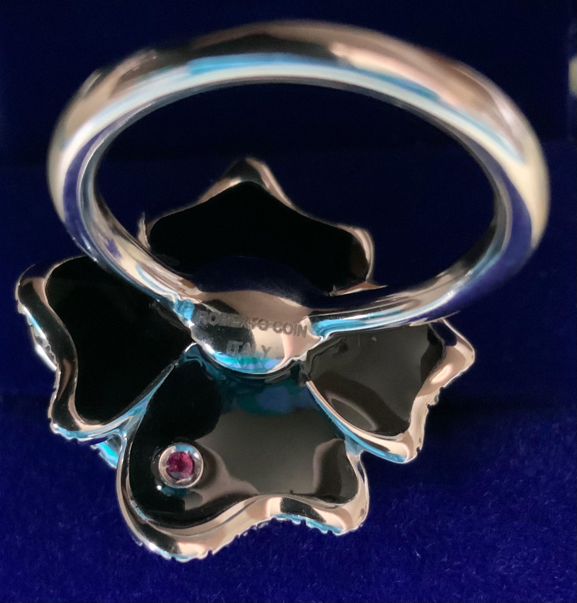 Roberto Coin 18k White Gold Black Rose Diamond Ring For Sale 3