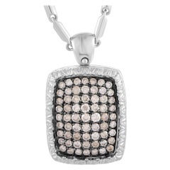 Roberto Coin 18 Karat White Gold Brown Diamond Pave Rectangle Cushion Pendant