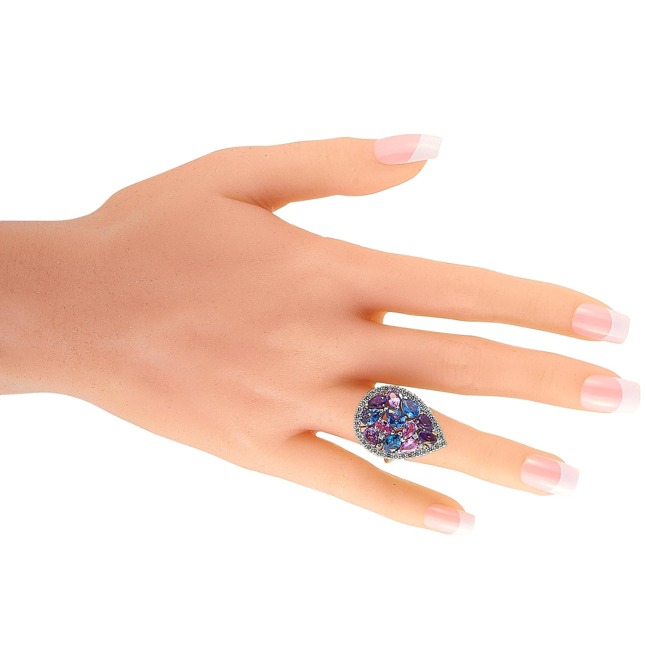 Women's Roberto Coin 18 Karat Gold Diamond, Amethyst and Blue/Pink Sapphire Pear Ring