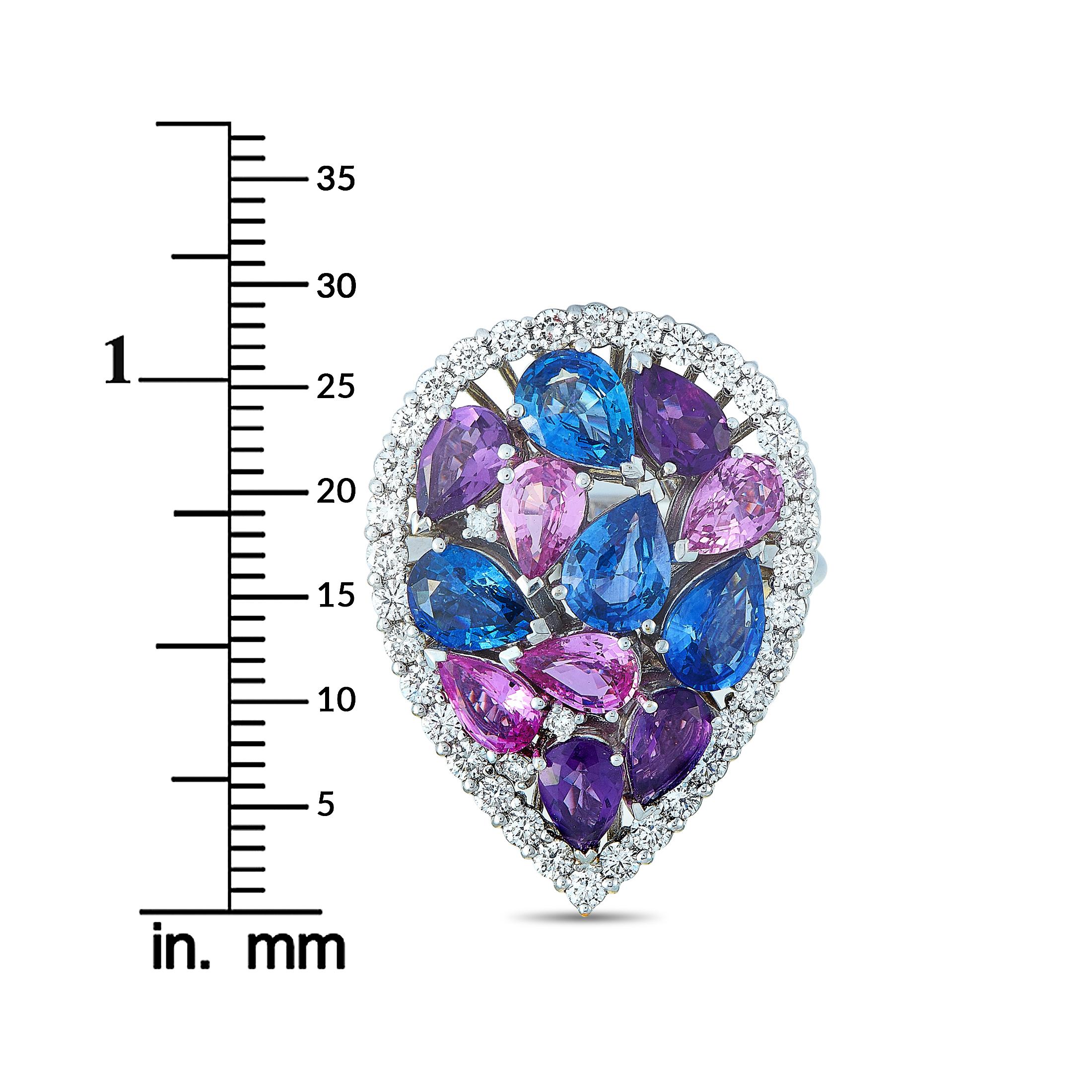 Roberto Coin 18 Karat Gold Diamond, Amethyst and Blue/Pink Sapphire Pear Ring 3