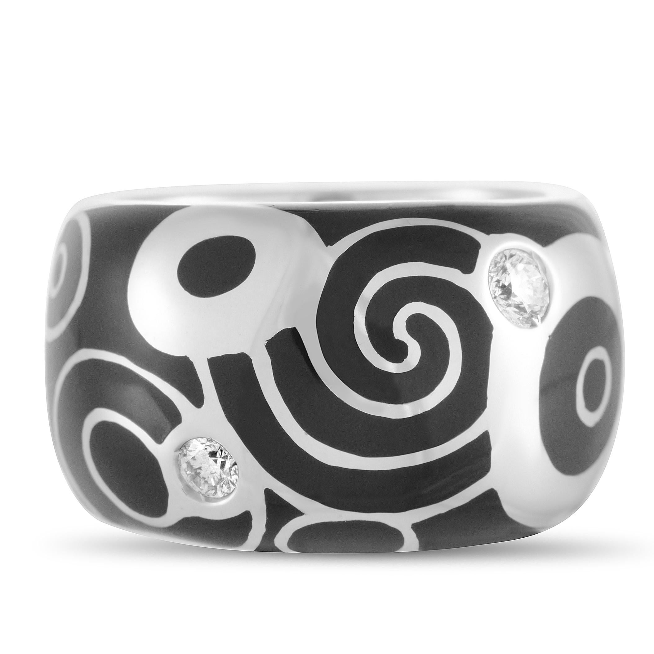 Roberto Coin 18 Karat White Gold Diamond and Black Enamel Ring 2