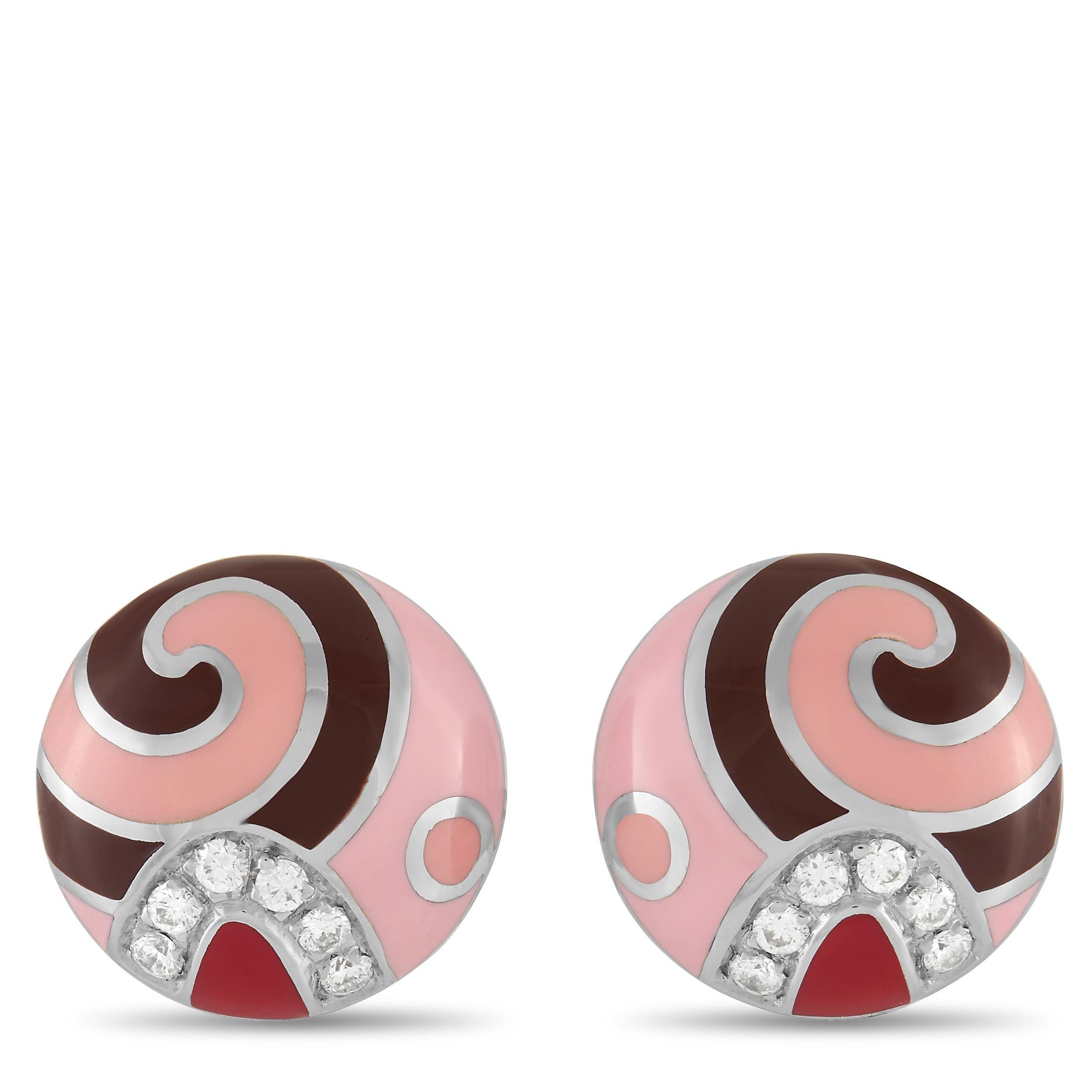 Roberto Coin 18K White Gold Diamond and Enamel Earrings In Excellent Condition In Southampton, PA