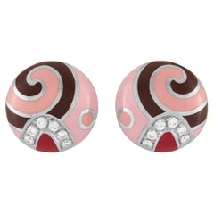 Roberto Coin 18K White Gold Diamond and Enamel Earrings