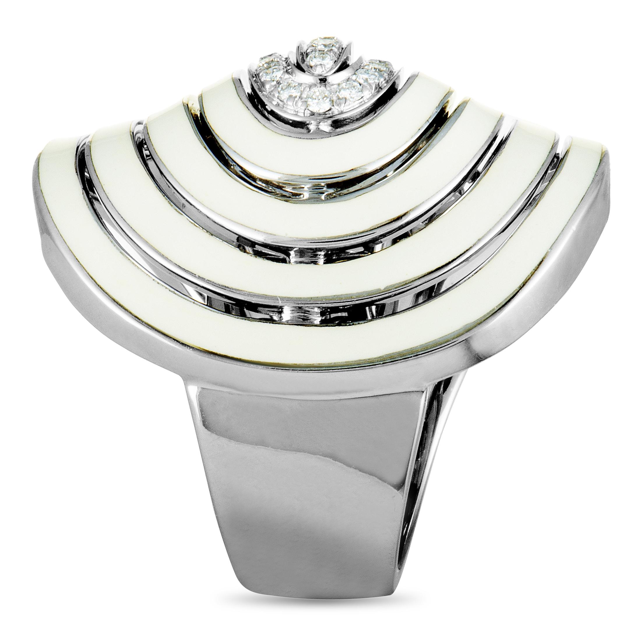 Women's Roberto Coin 18 Karat White Gold Diamond and White Enamel Pave Band Ring