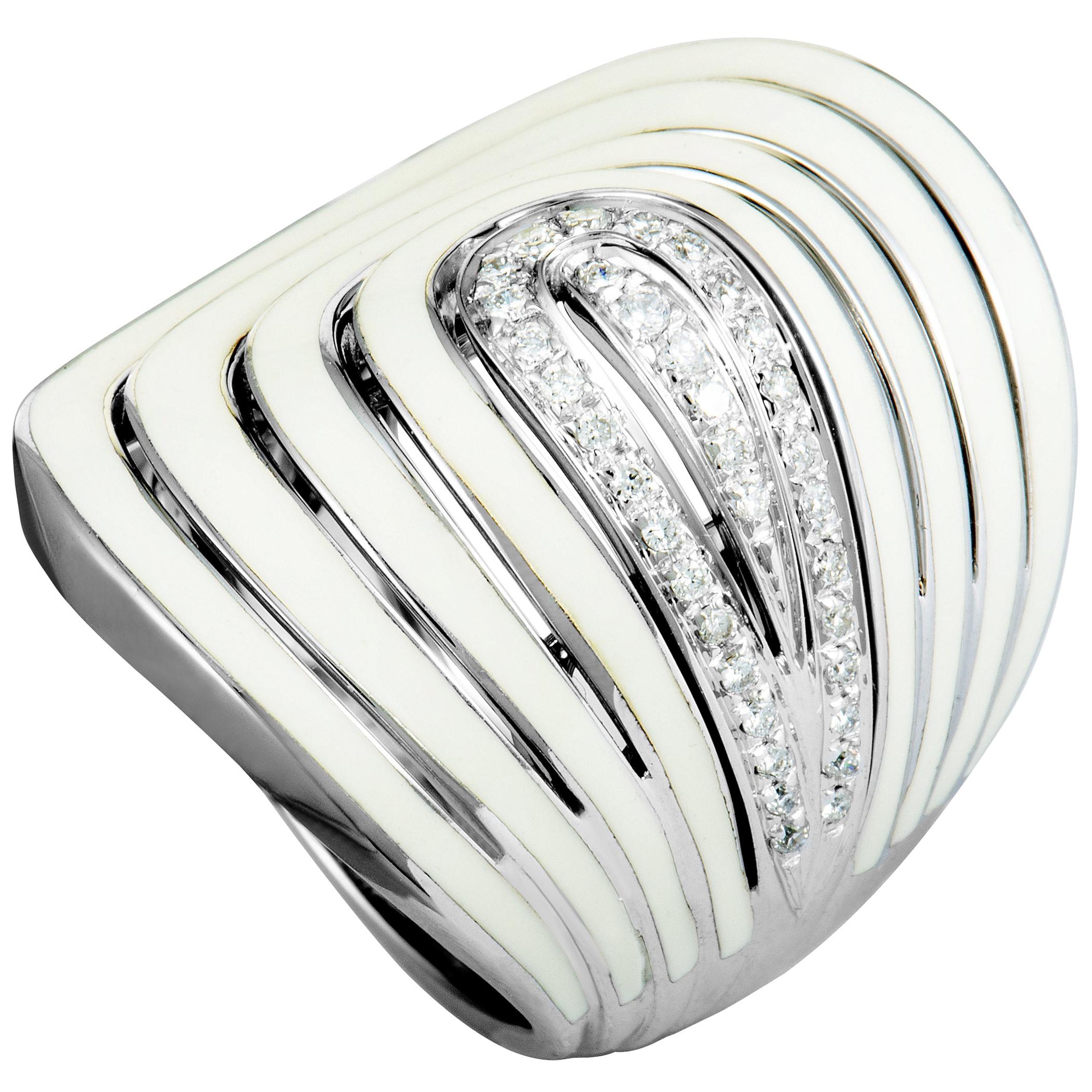 Roberto Coin 18 Karat White Gold Diamond and White Enamel Pave Band Ring