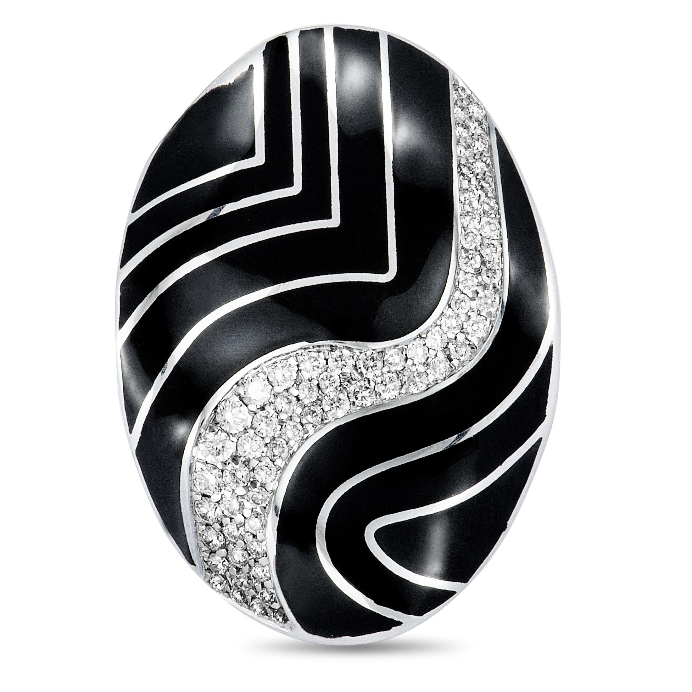 Roberto Coin 18 Karat White Gold Diamond Pave and Black Enamel Large Oval Ring 1