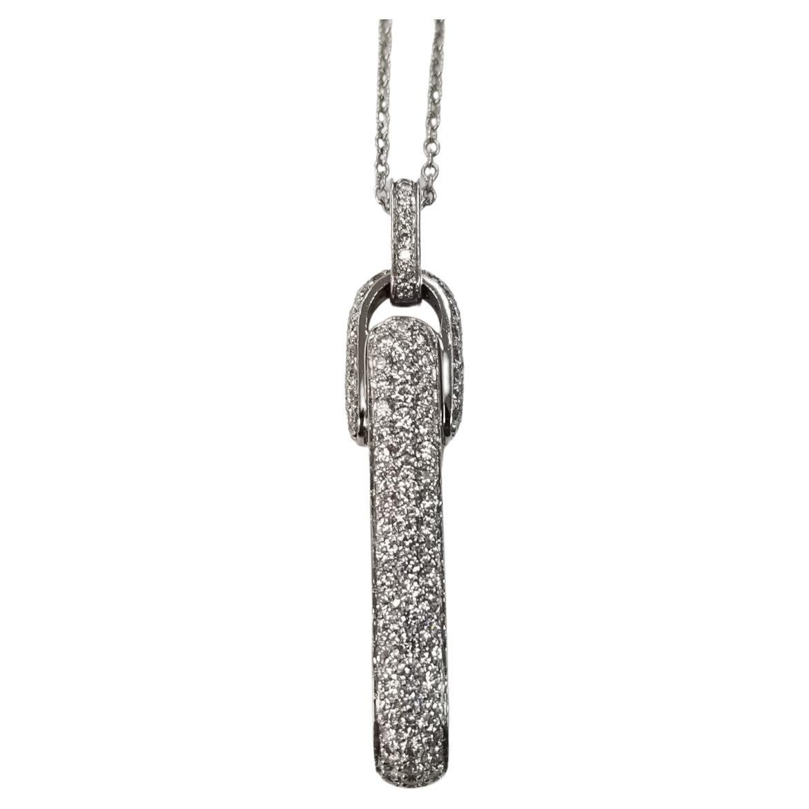 Roberto Coin 18k White Gold Diamond Pave' Bar Pendant and Chain For Sale