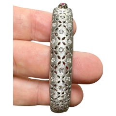 ROBERTO COIN 18K White Gold Diamond Textured GRANADA Cuff Bracelet 7”