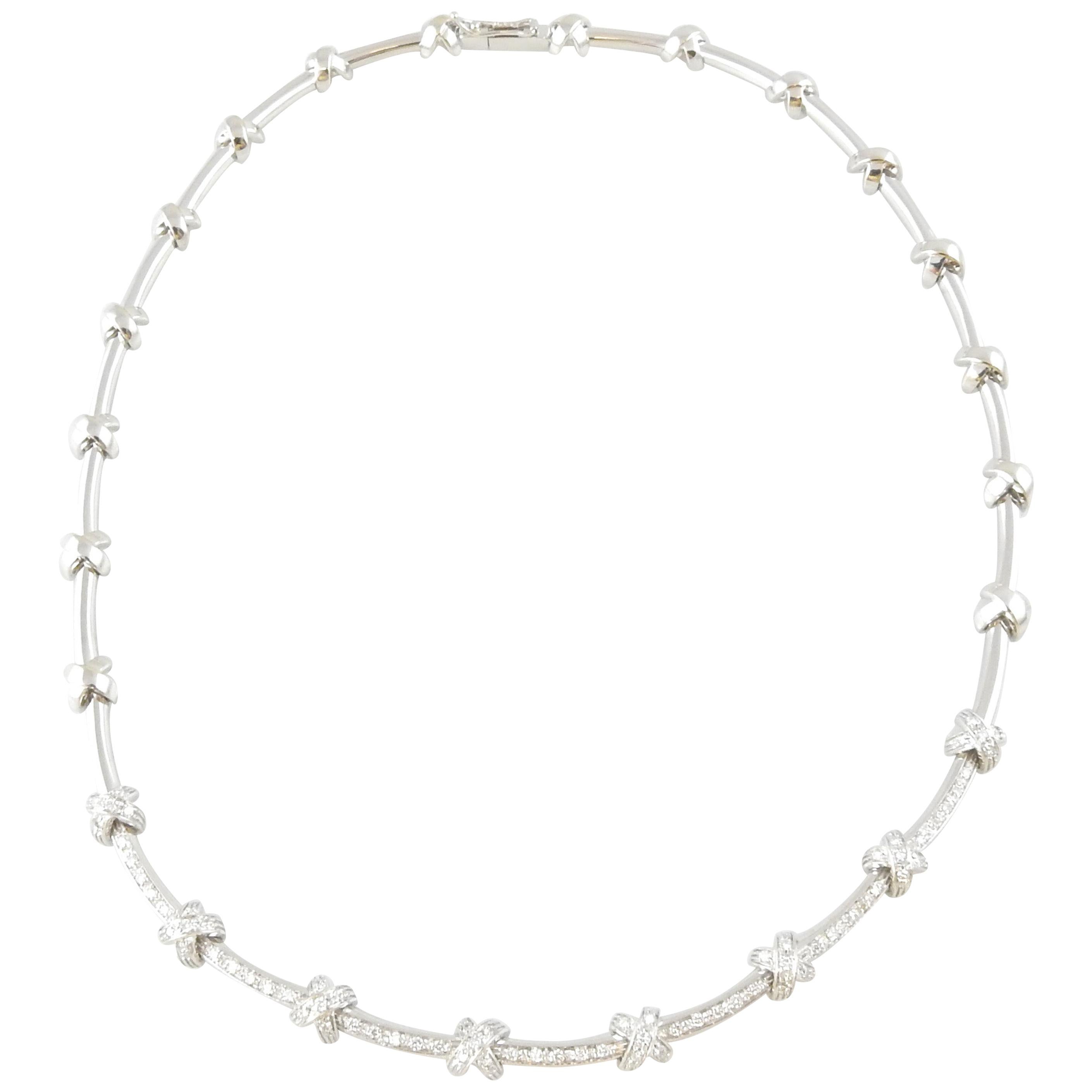 Roberto Coin 18K White Gold Diamond X Choker Necklace with Box at 1stDibs