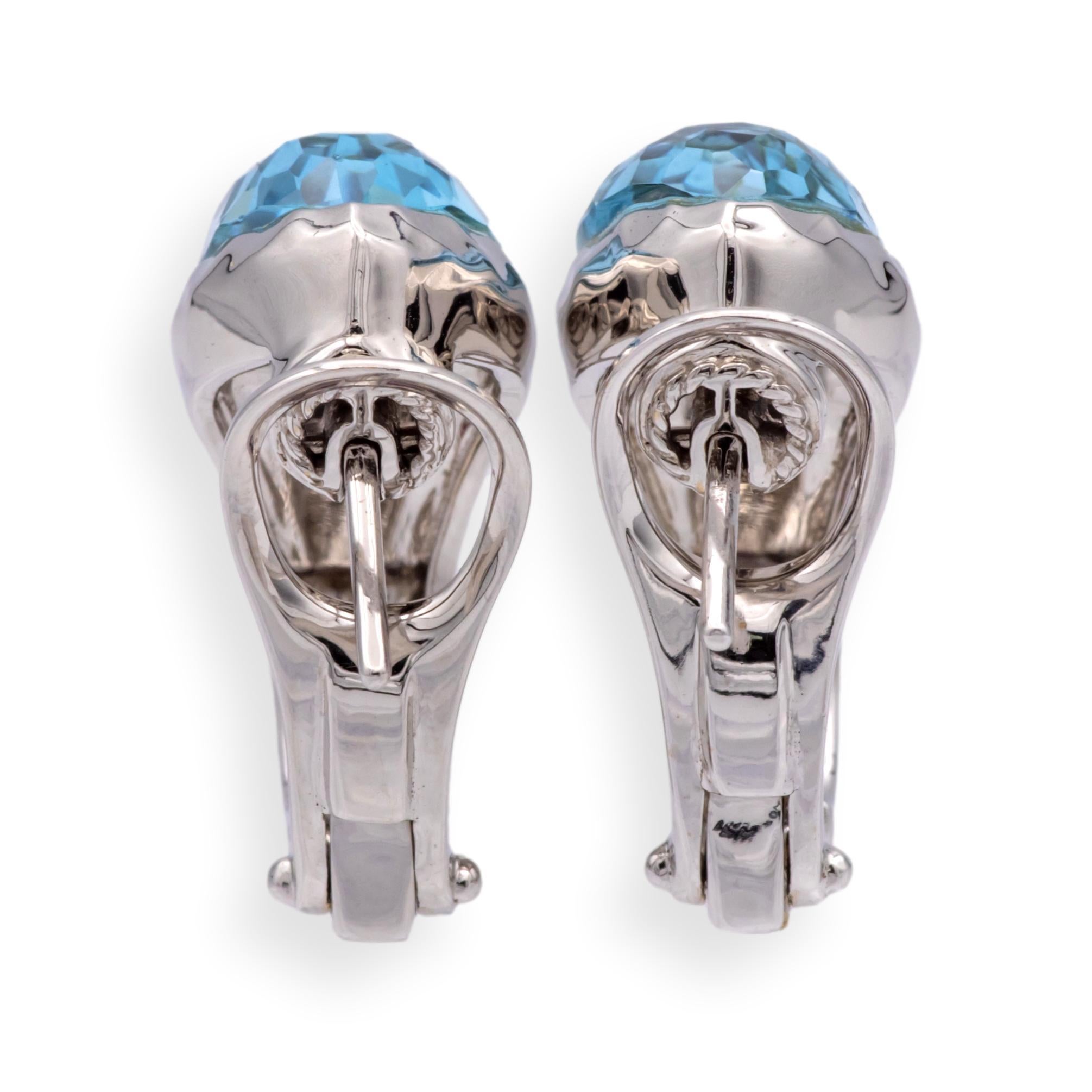 Roberto Coin Boucles d'oreilles clip / post en or blanc 18K Hammer avec Topaze Bleue 14cts Pour femmes en vente