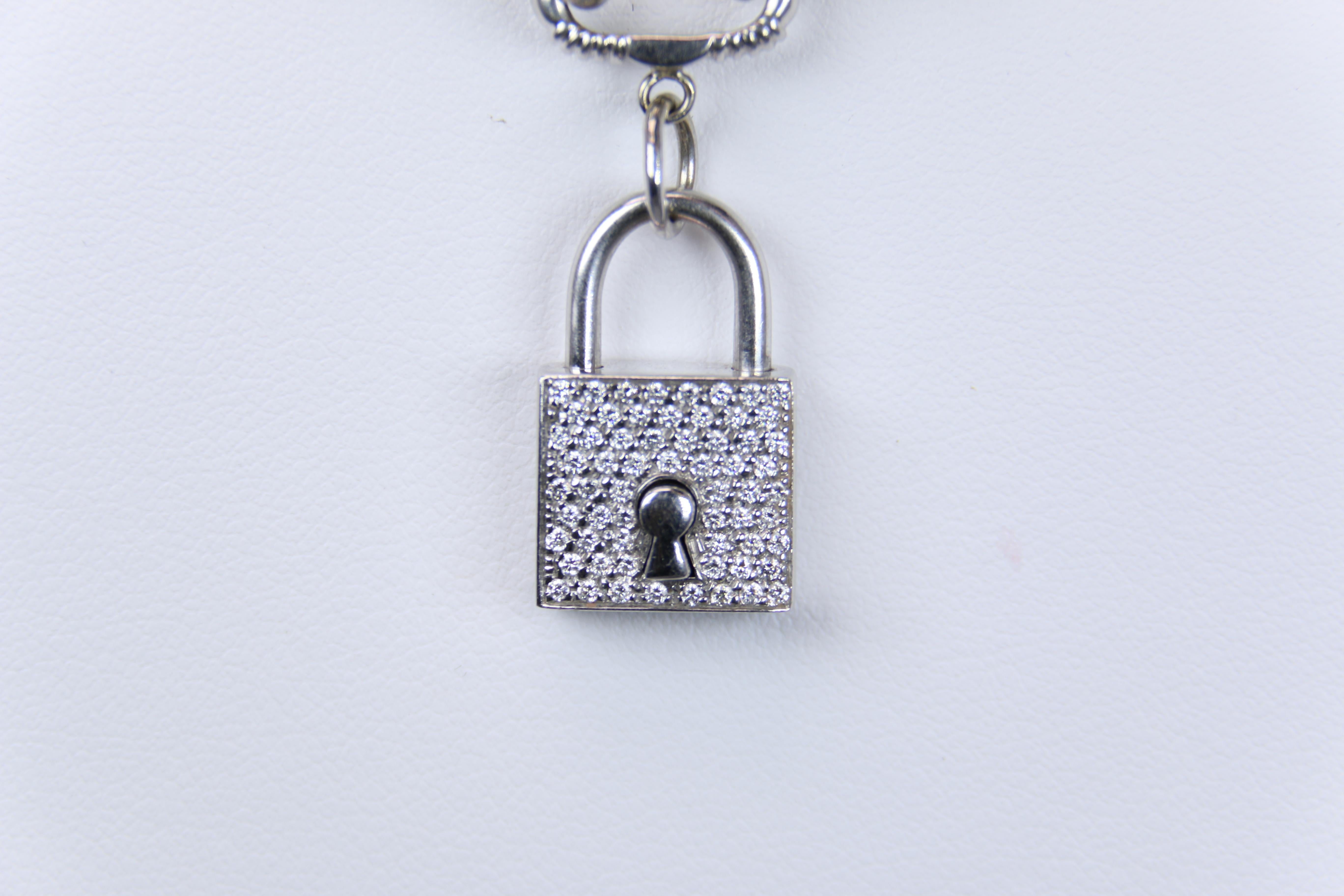Roberto Coin 18 Karat White Gold Link Necklace with Diamond Lock Pendant 3