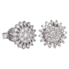 Boucles d'oreilles Roberto Coin en or blanc 18 carats, pavées de diamants, motif « Sunburst »