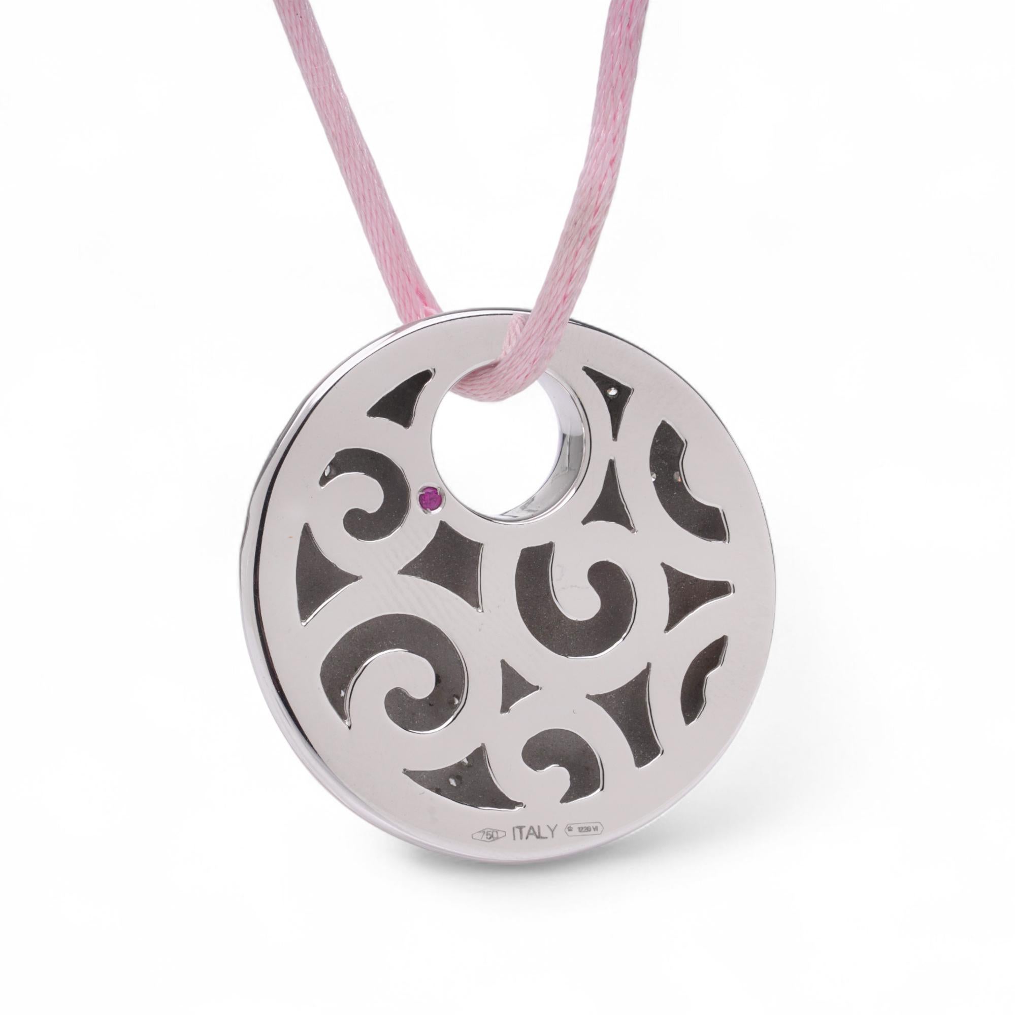 Donna Roberto Coin - Collana con ciondolo in oro bianco 18k e smalto rosa e diamanti in vendita