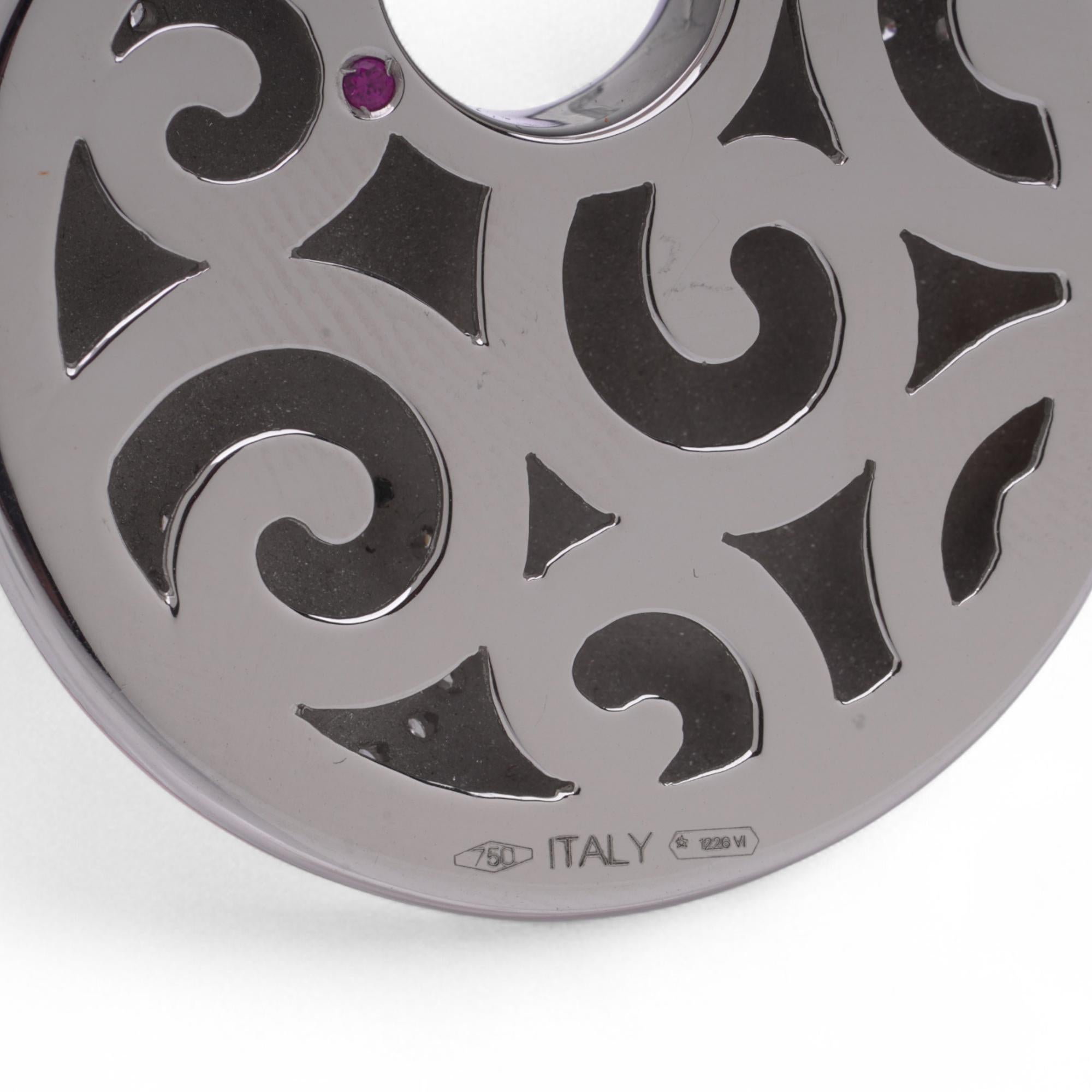 Roberto Coin - Collana con ciondolo in oro bianco 18k e smalto rosa e diamanti in vendita 1