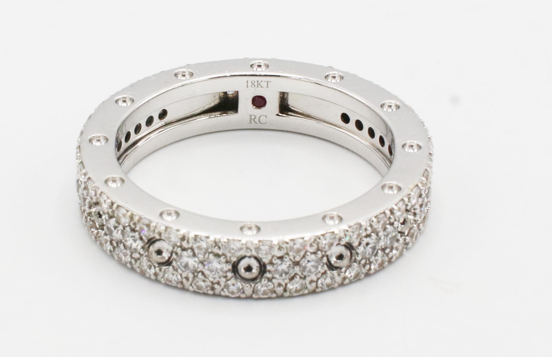 Moderno Roberto Coin Anello Pois Moi in oro bianco 18 carati con pavé di diamanti naturali