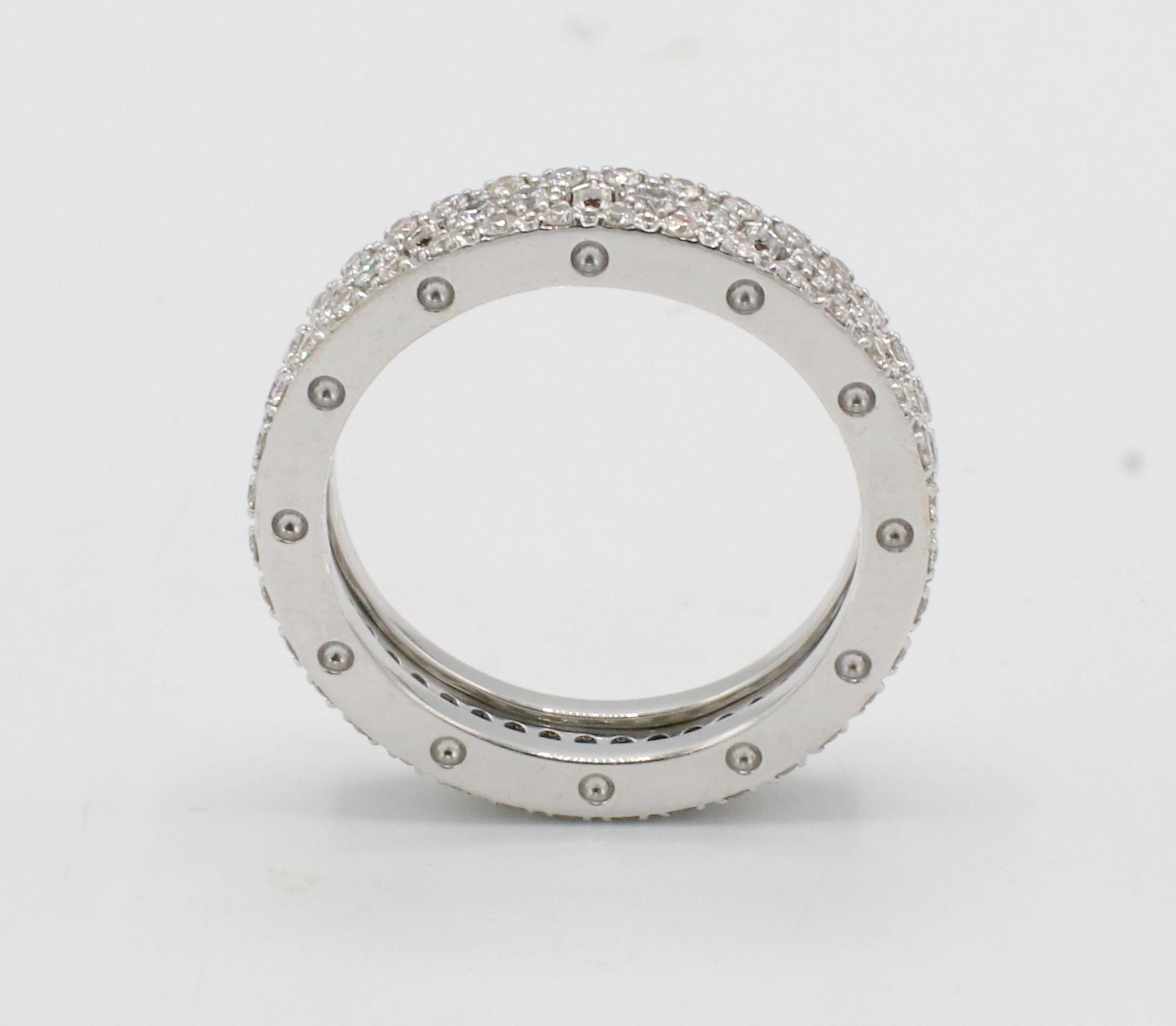 Taglio rotondo Roberto Coin Anello Pois Moi in oro bianco 18 carati con pavé di diamanti naturali