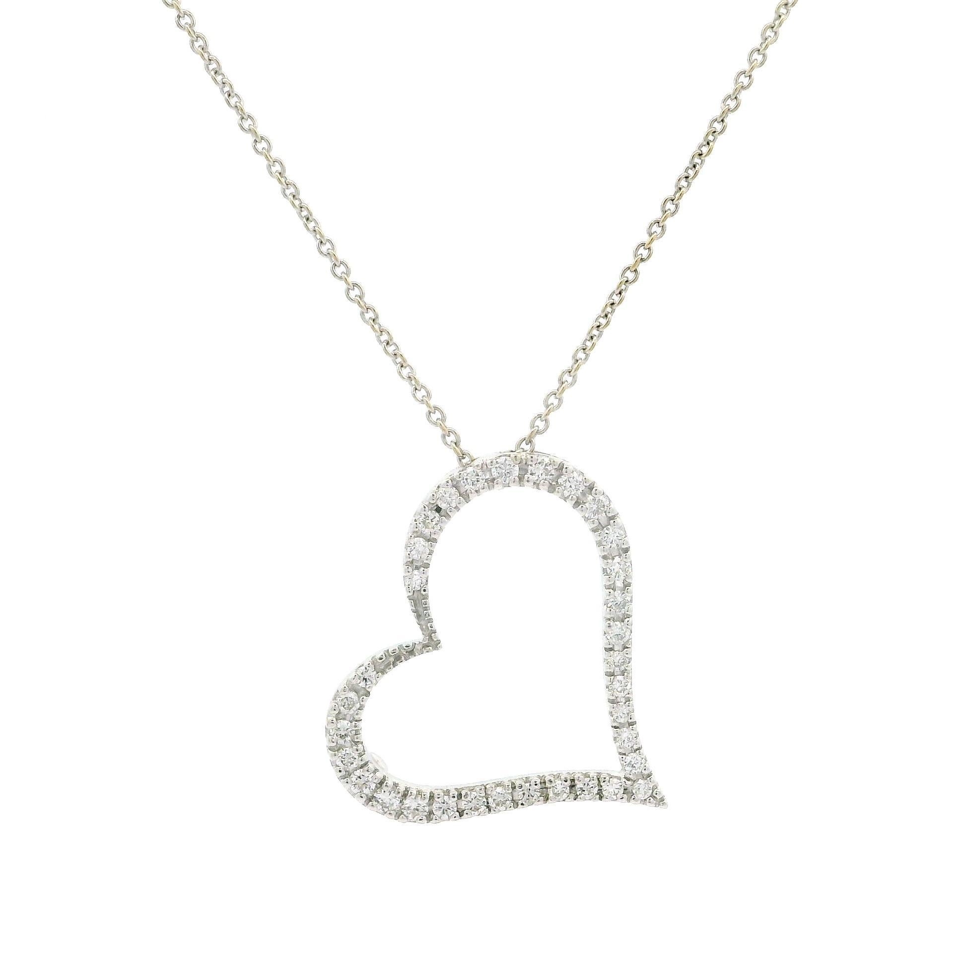 Women's Roberto Coin 18k White Gold Slanted Diamond Open Heart Slide Pendant Necklace