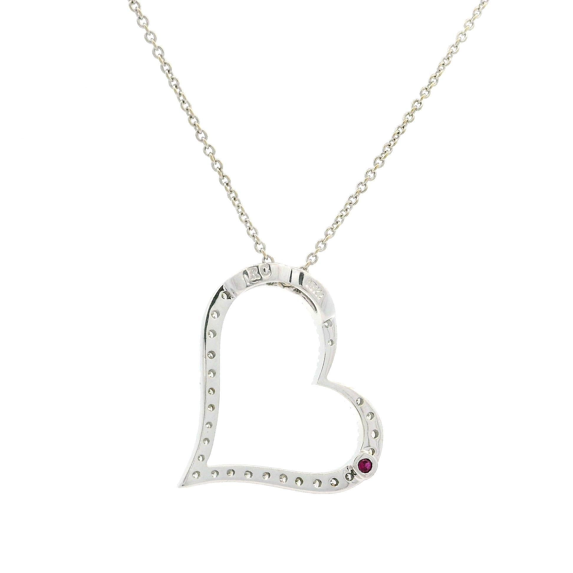 Roberto Coin 18k White Gold Slanted Diamond Open Heart Slide Pendant Necklace 1