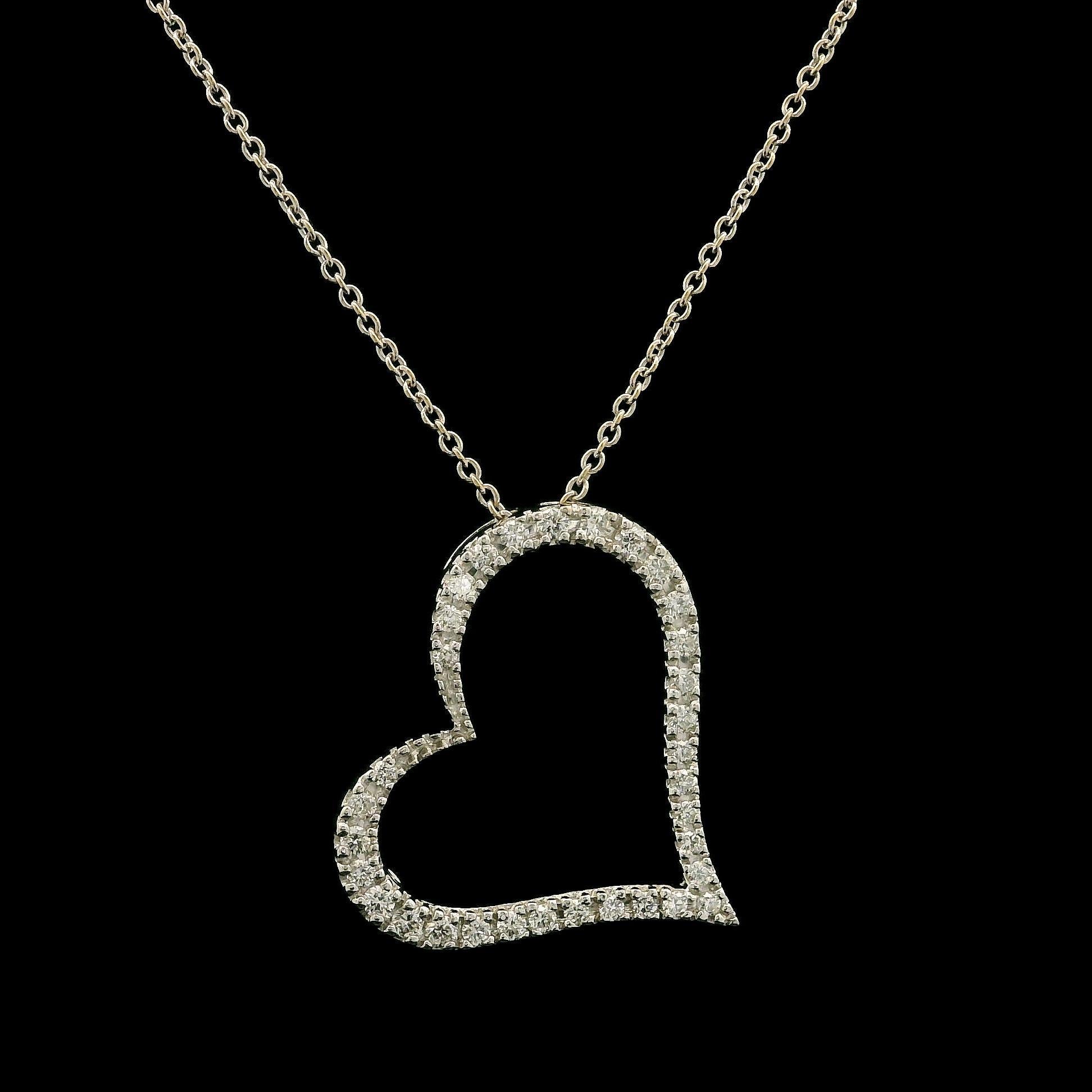Roberto Coin 18k White Gold Slanted Diamond Open Heart Slide Pendant Necklace 2