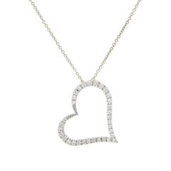 Roberto Coin 18k White Gold Slanted Diamond Open Heart Slide Pendant Necklace