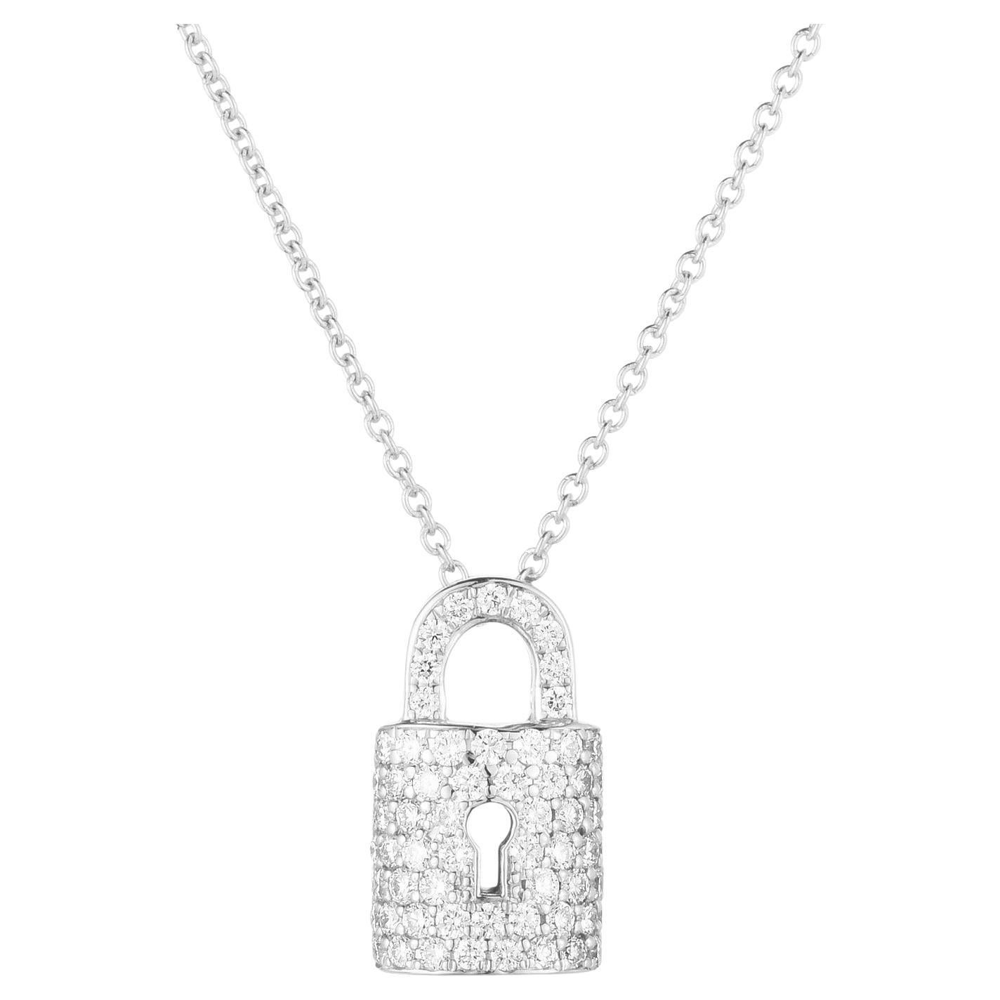 Roberto Coin 18K White Gold Tiny Treasures Diamond Lock Necklace 002136AWCHX0