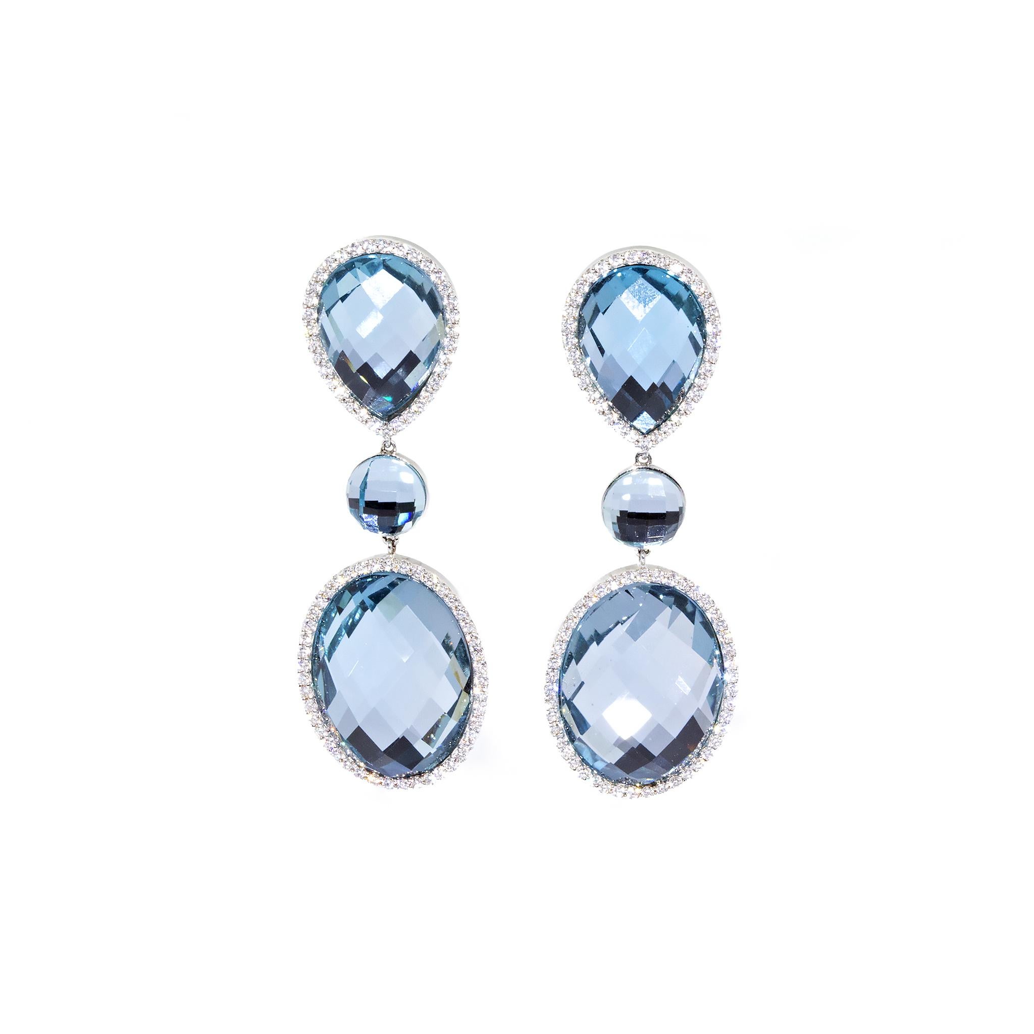 Oval Cut Roberto Coin 18k White Gold Topaz and Diamond Hanging Earrings