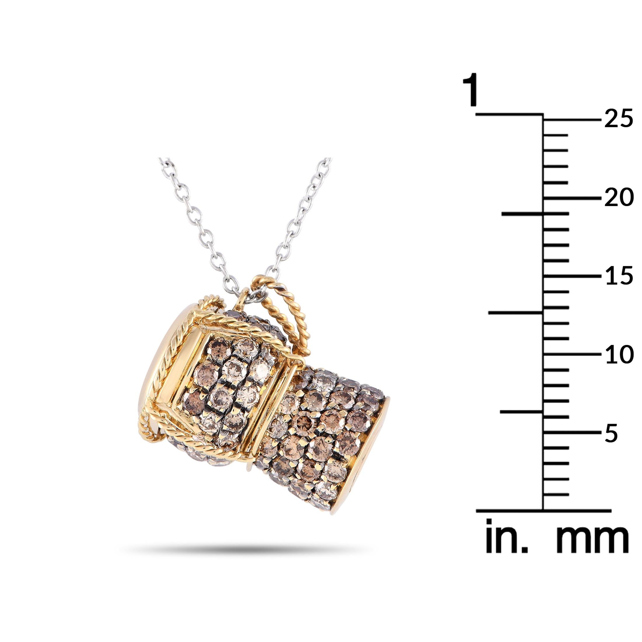 Roberto Coin 18k Yellow and White Gold 0.80ct Diamond Champagne Cork Necklace In Excellent Condition In Southampton, PA