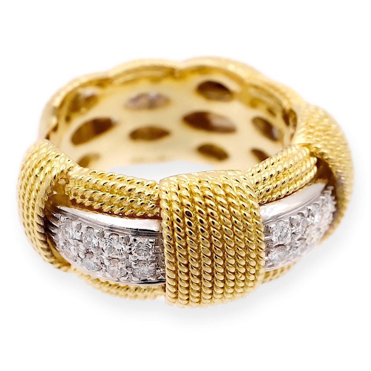 Roberto Coin 18K Yellow and White Gold Appassionnata Diamond Band Ring In Good Condition For Sale In New York, NY
