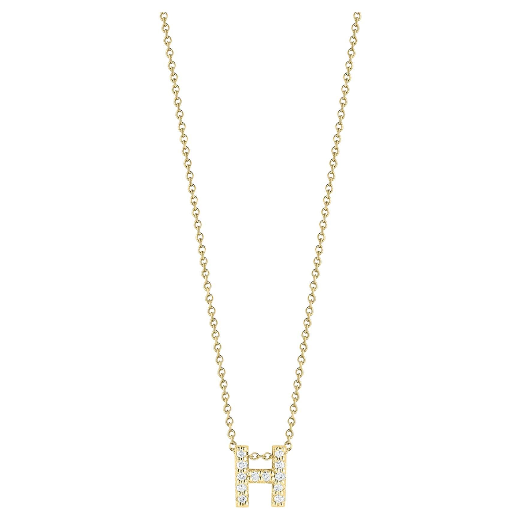 Roberto Coin 18K Yellow Gold 0.06CT Diamond "H" Pendant Necklace 001634AYCHXH For Sale
