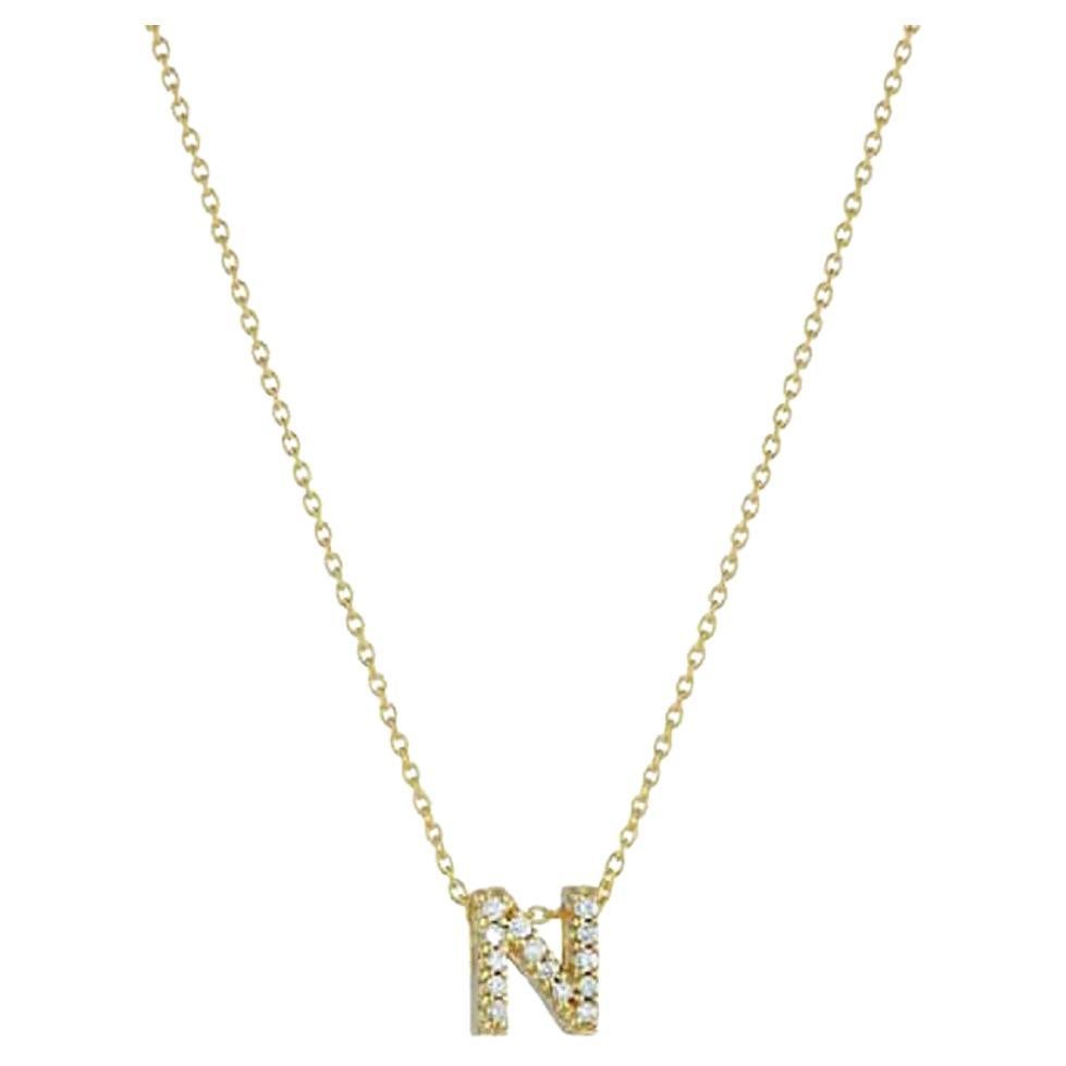 Collier à pendentif "N" en or jaune 18K avec diamant 0,07CT 001634AYCHXN en vente