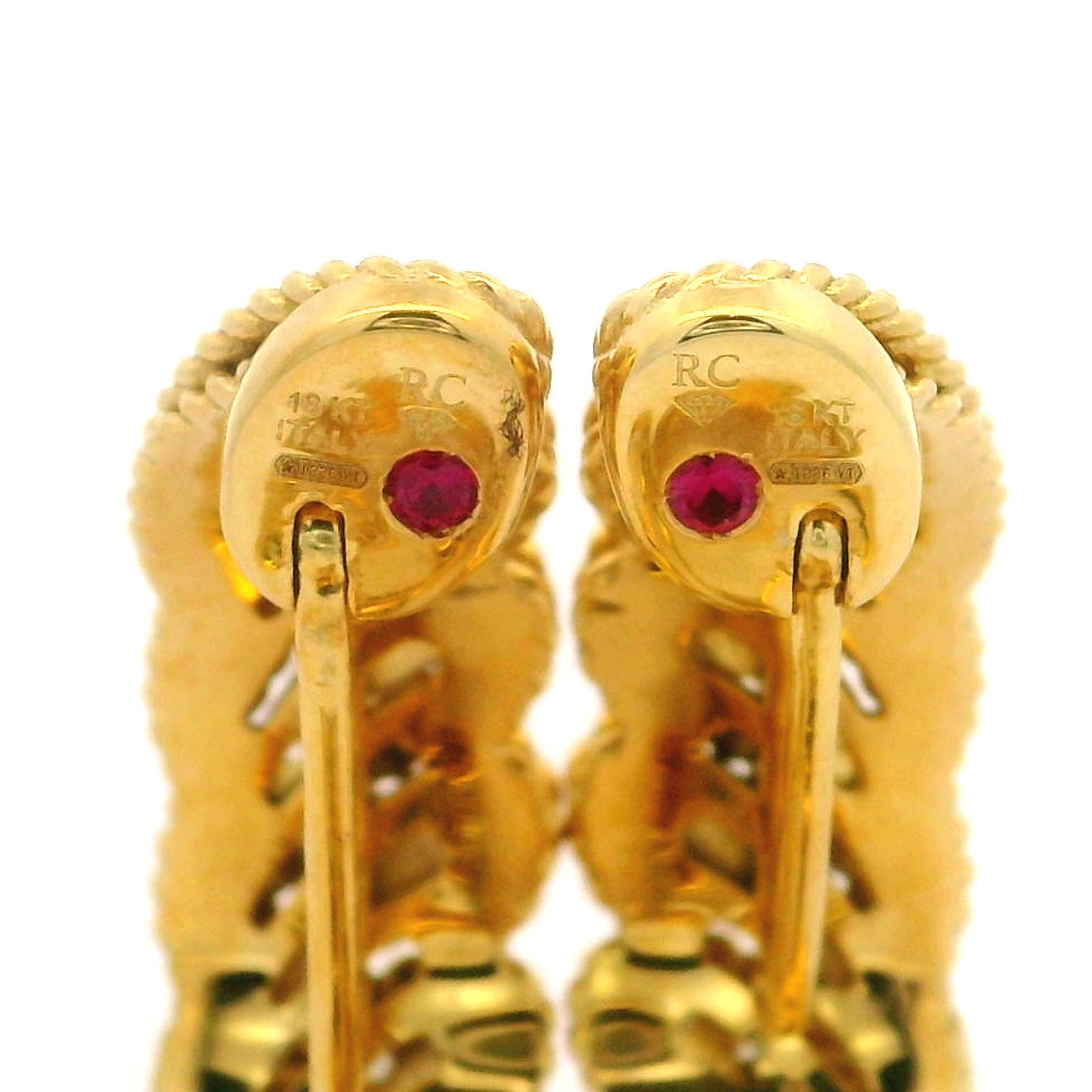 Brilliant Cut Roberto Coin 18k Yellow Gold 0.35ctw Diamond Byzantine Barocco Cuff Earrings