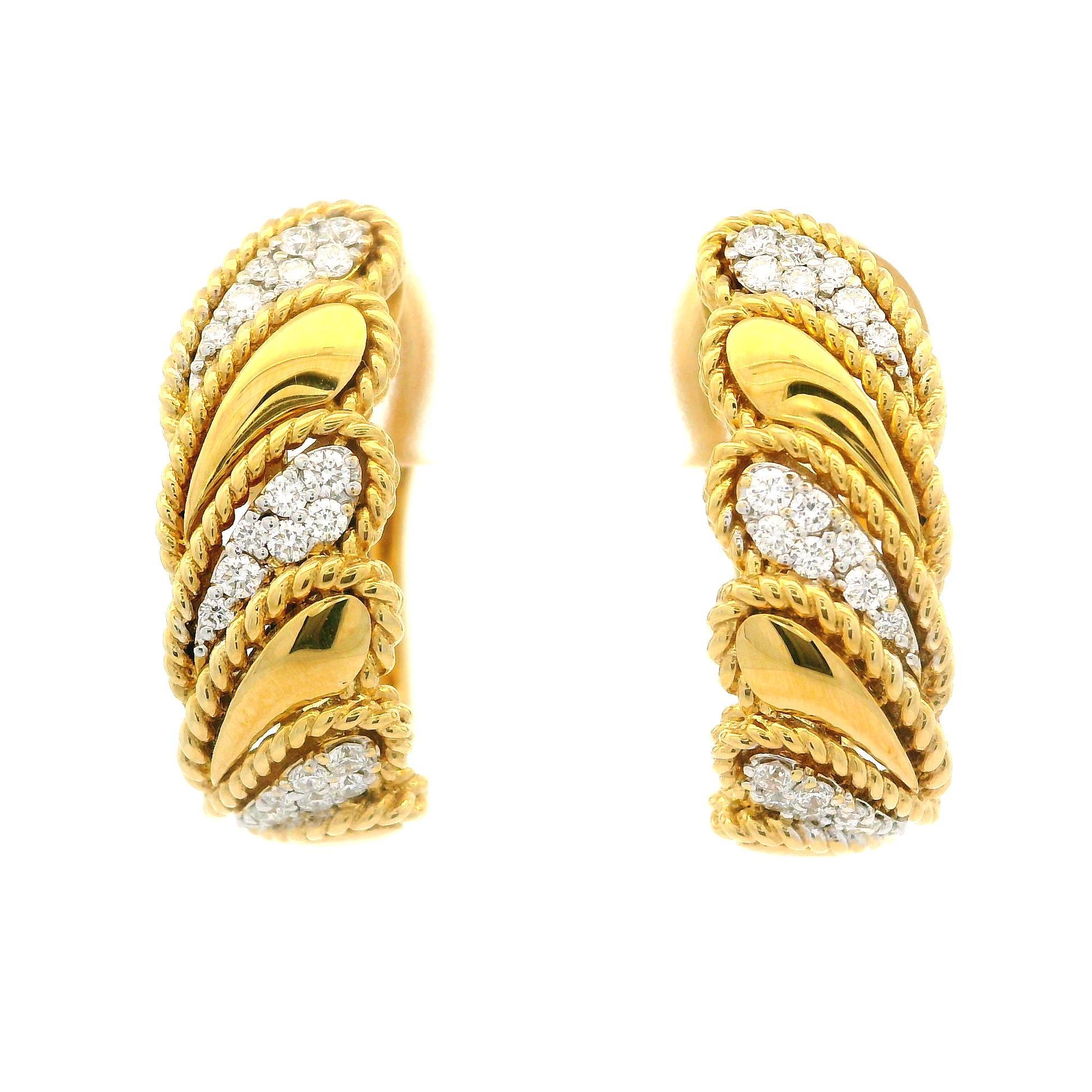 Roberto Coin 18k Yellow Gold 0.35ctw Diamond Byzantine Barocco Cuff Earrings In Excellent Condition In Montclair, NJ