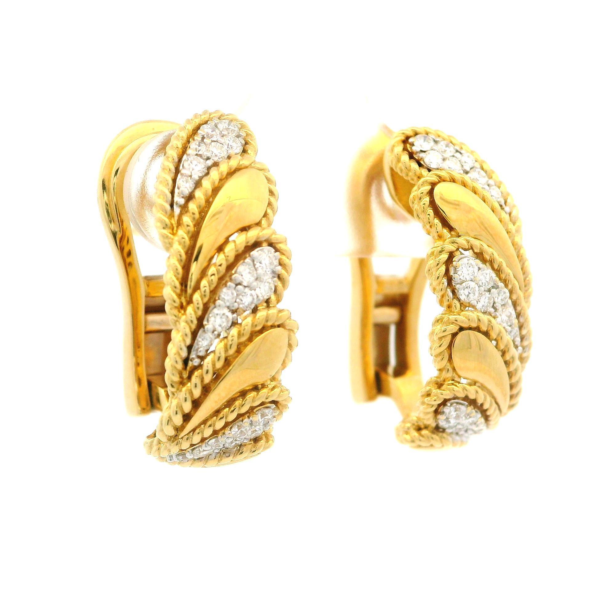 Women's Roberto Coin 18k Yellow Gold 0.35ctw Diamond Byzantine Barocco Cuff Earrings
